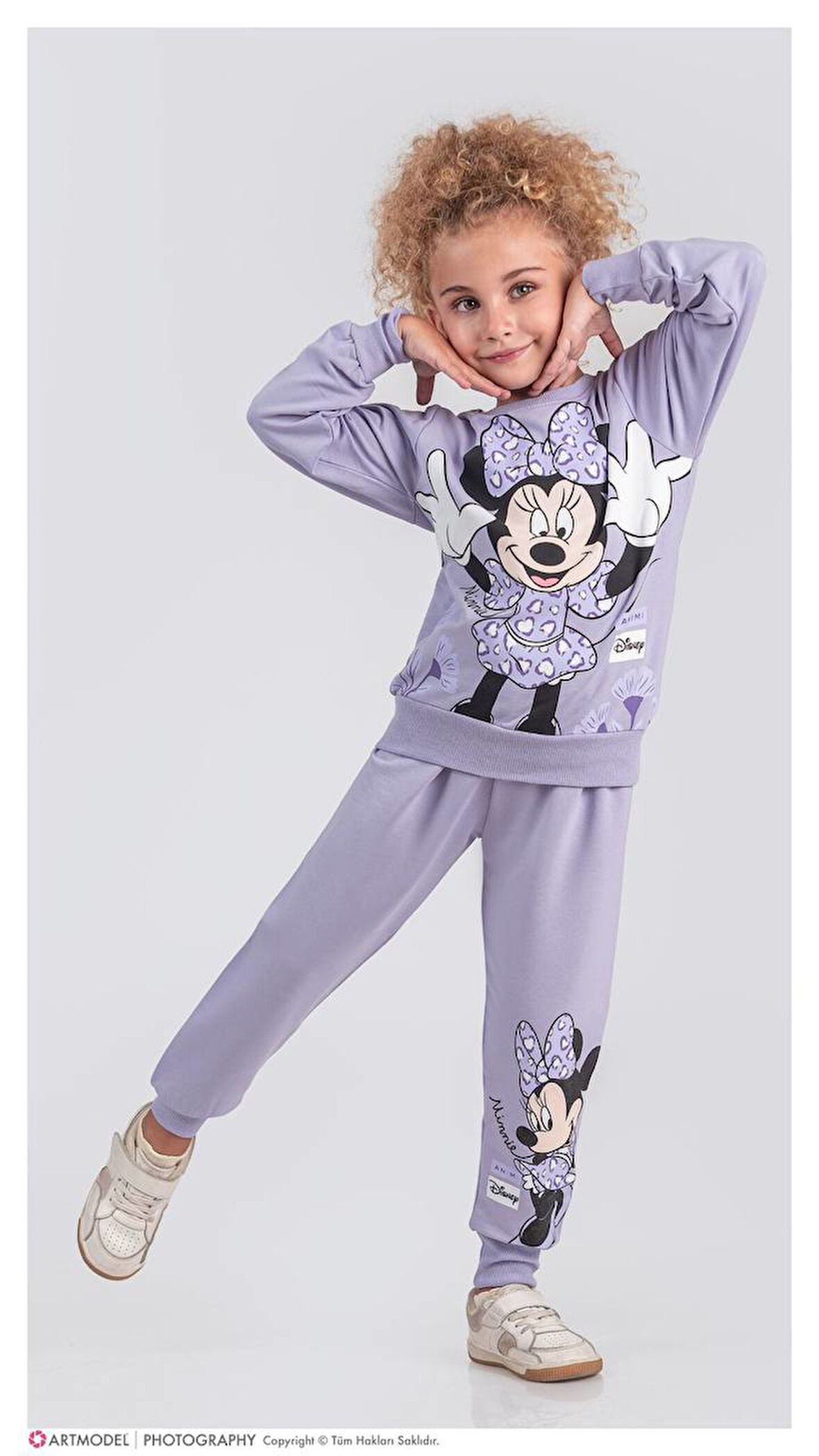 PJK2İ Minnie Mause Desenli 2 İp %100 Pamuk Kız Çocuk Eşofman Takımı 3-10 Yaş 8113