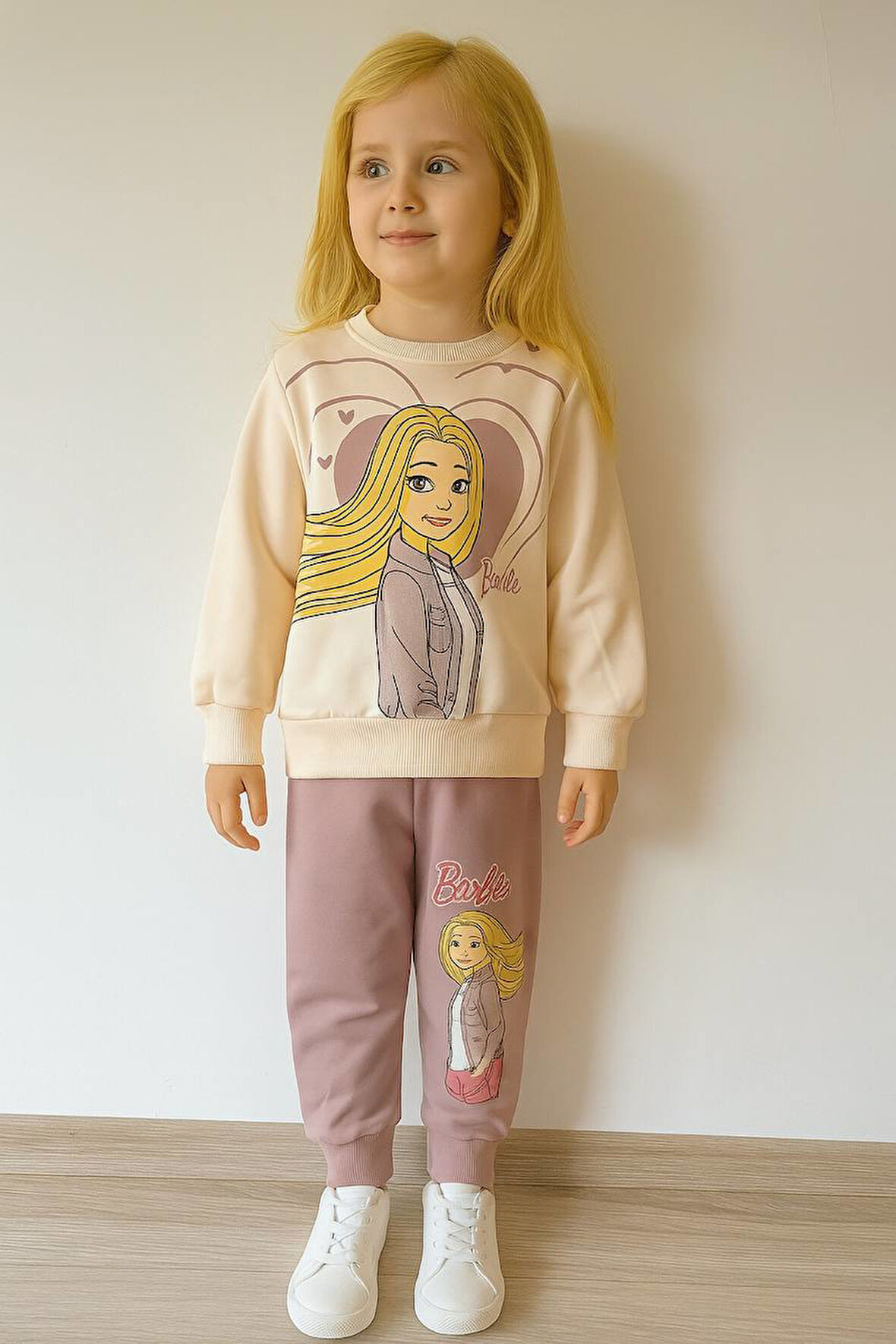 PJK2İ Barbie Desenli 2 İp %100 Pamuk Kız Çocuk Eşofman Takımı 3-10 Yaş 8118