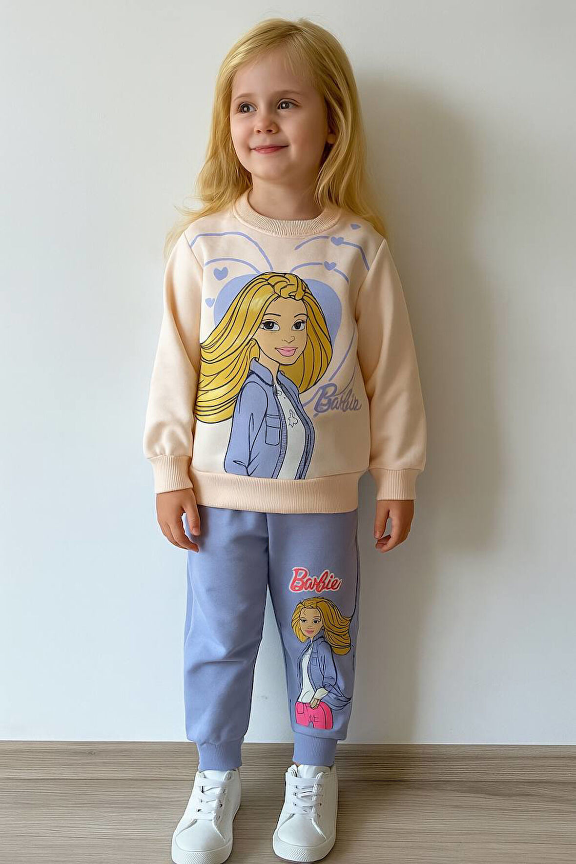 PJK2İ Barbie Desenli 2 İp %100 Pamuk Kız Çocuk Eşofman Takımı 3-10 Yaş 8118