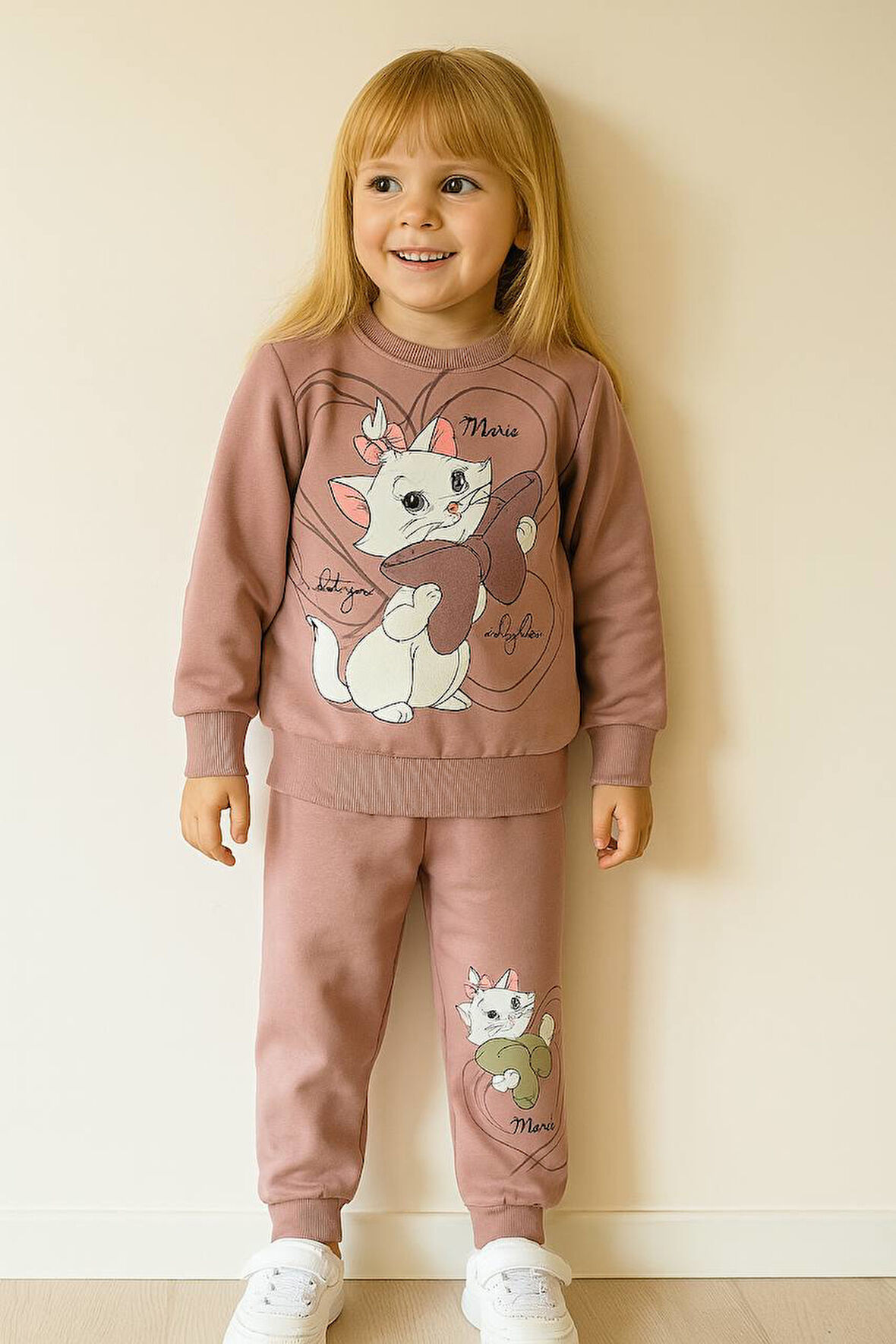 PJK2İ Marie Desenli 2 İp %100 Pamuk Kız Çocuk Eşofman Takımı 3-10 Yaş 8120