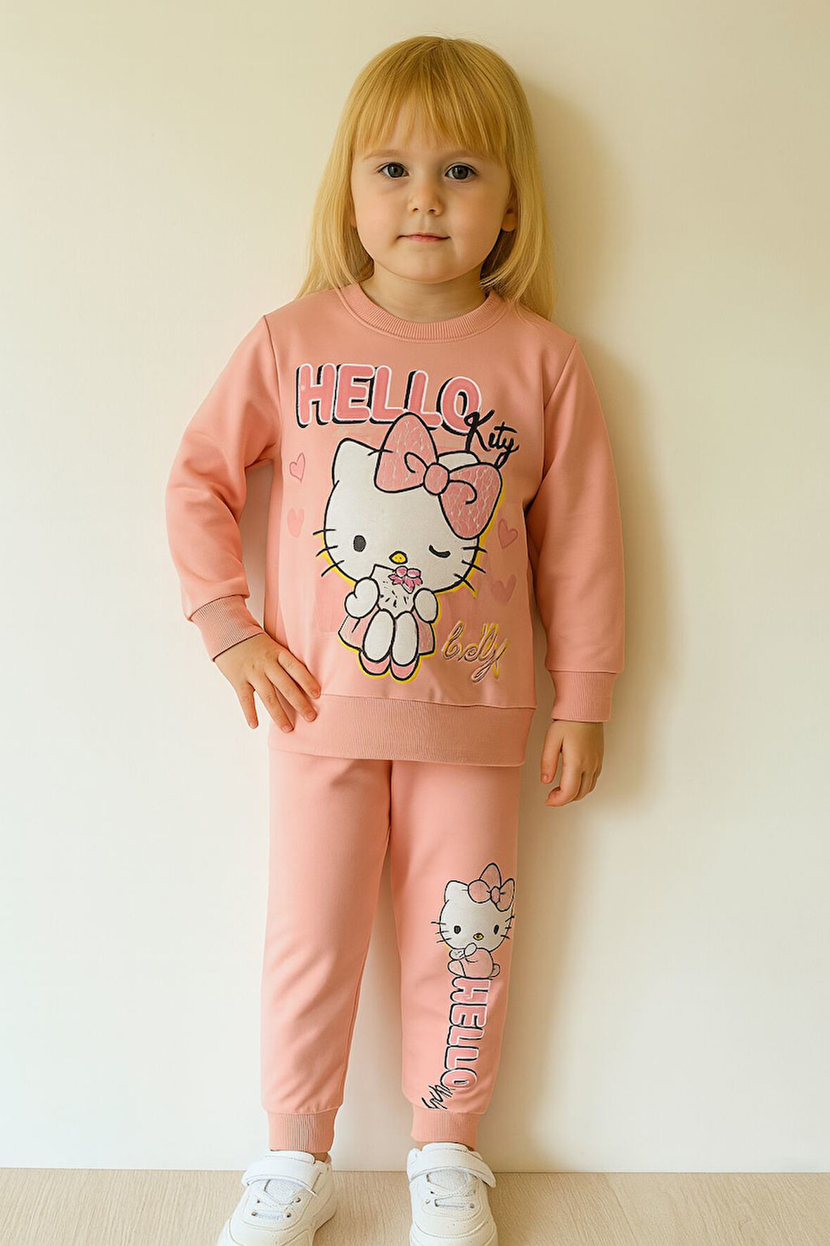 PJK2İ Hello Kity Desenli 2 İp %100 Pamuk Kız Çocuk Eşofman Takımı 3-10 Yaş 8122