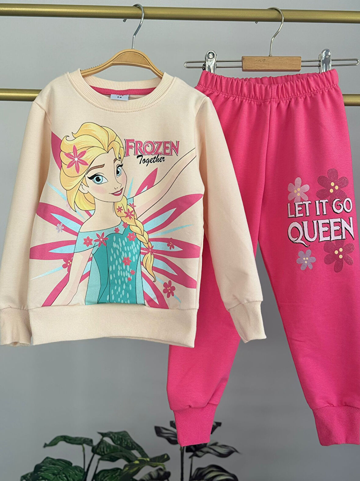 PJK2İ Frouzen Elsa Desenli 2 İp %100 Pamuk Kız Çocuk Eşofman Takımı 3-10 Yaş 8164