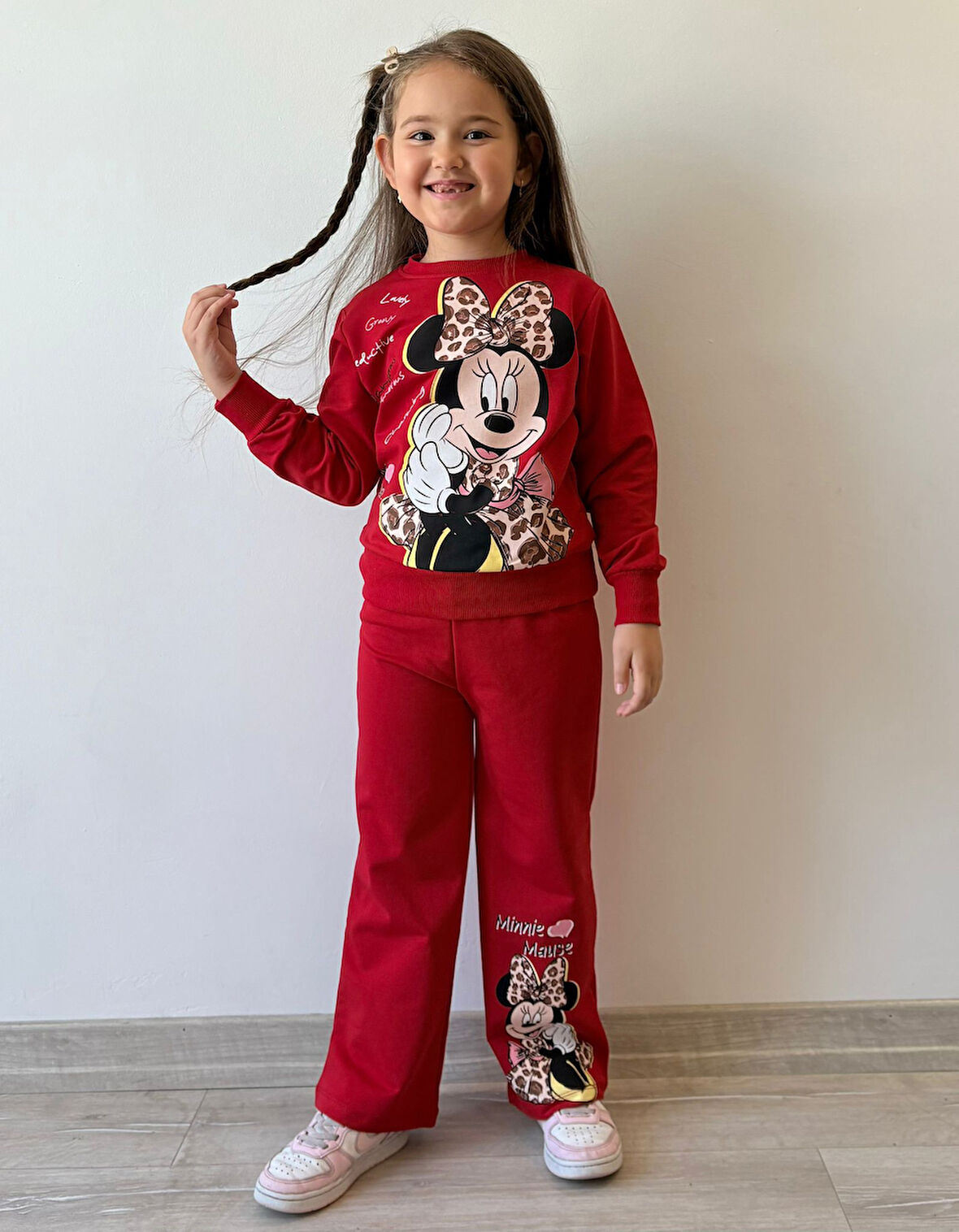 PJK2İ Minnie Mause Desenli Bol Paça 2 İp %100 Pamuk Kız Çocuk Takımı 3-10 Yaş 8175