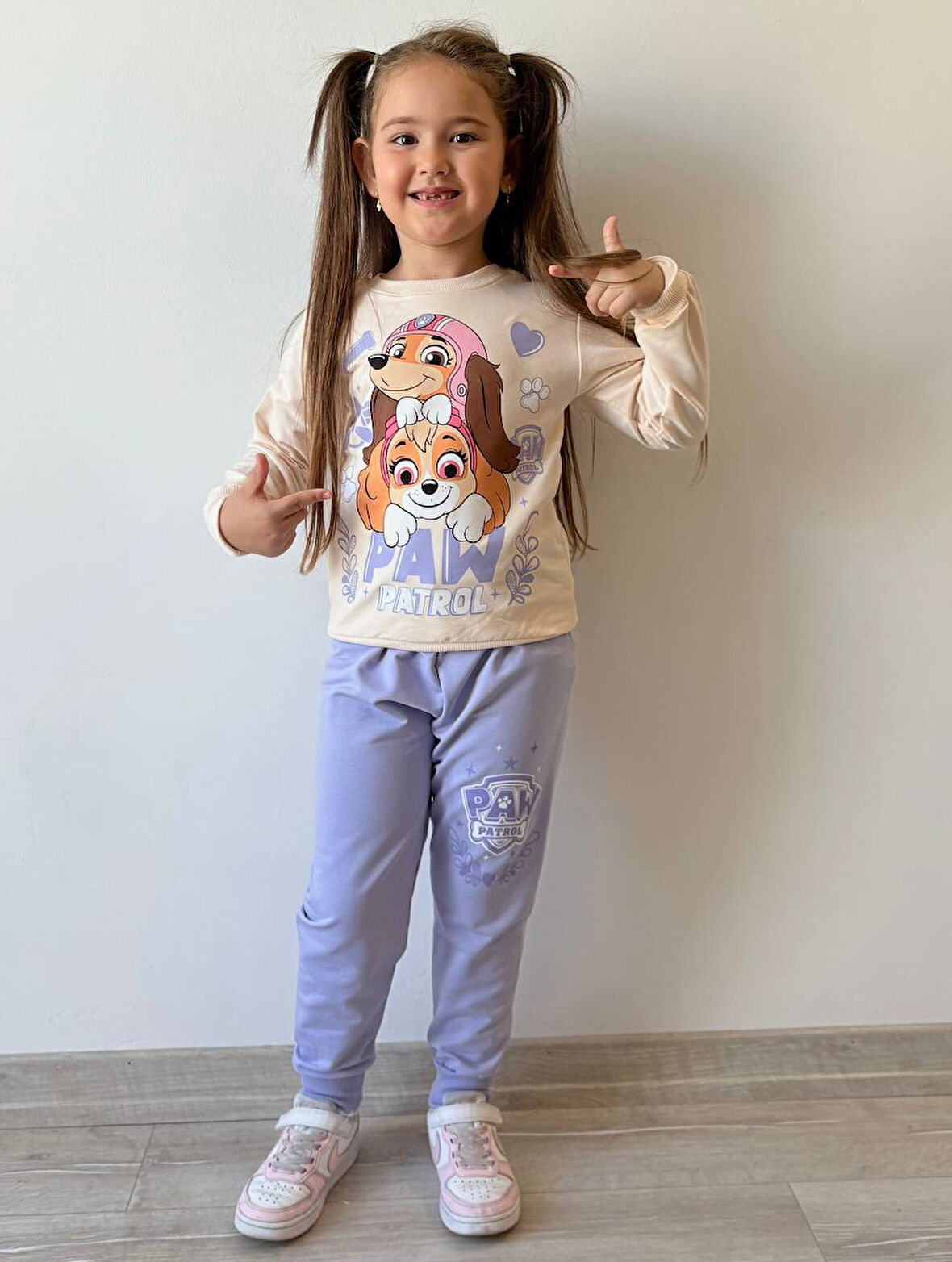 PJK2İ Paw Petrol Desenli 2 İp %100 Pamuk Kız Çocuk Eşofman Takımı 3-10 Yaş 8180