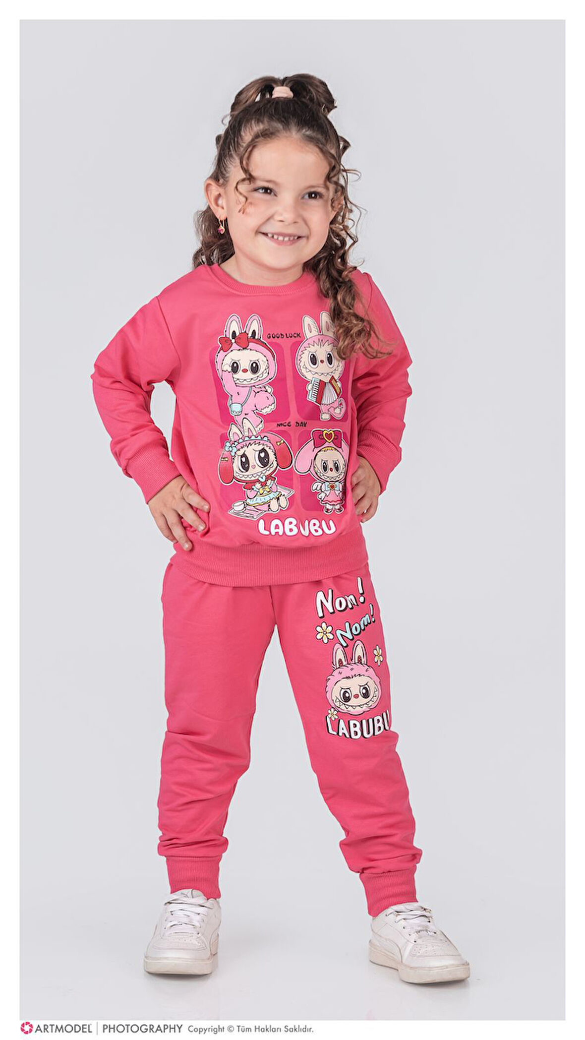 PJK2İ Labubu Desenli 2 İp %100 Pamuk Kız Çocuk Eşofman Takımı 3-10 Yaş 8227