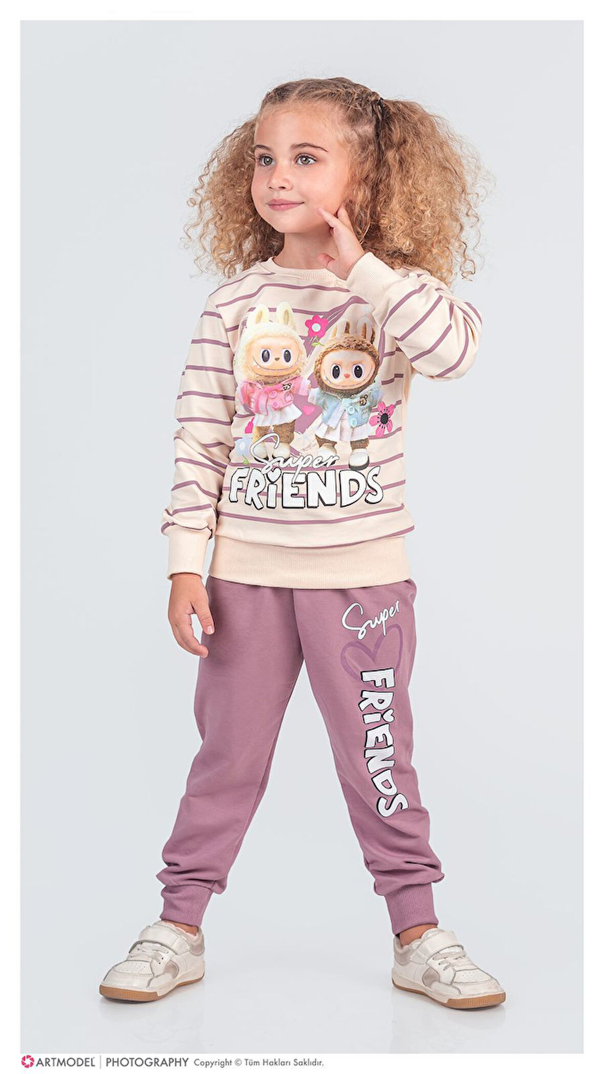 PJK2İ Labubu Desenli 2 İp %100 Pamuk Kız Çocuk Eşofman Takımı 3-10 Yaş 8228