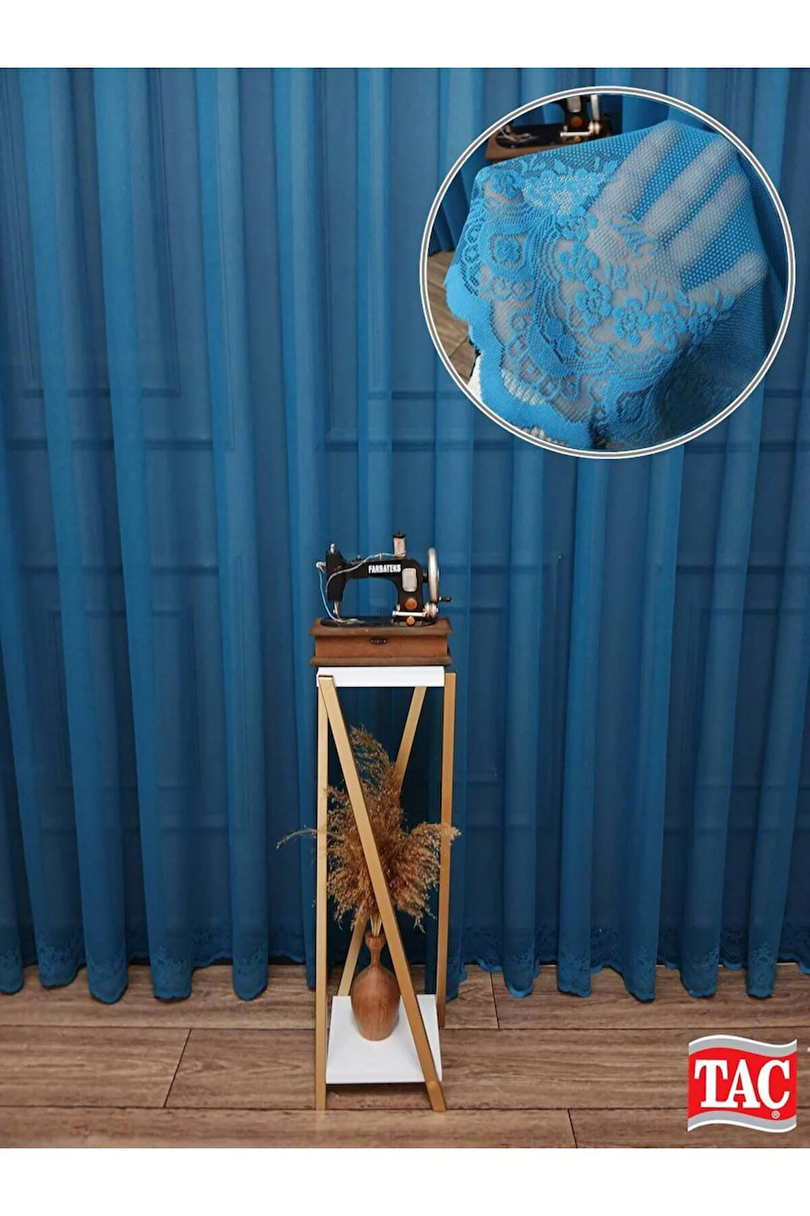 Farbateks Dikim Cemre Sade Düz Örme Petrol Renkli Ütü İstemez 2Kat Pileli Tül Perde