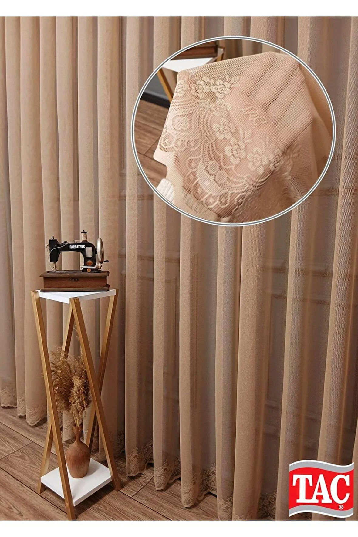 Farbateks Dikim Cemre Sade Düz Örme Vizon Renkli Ütü İstemez 2Kat Pileli Tül Perde