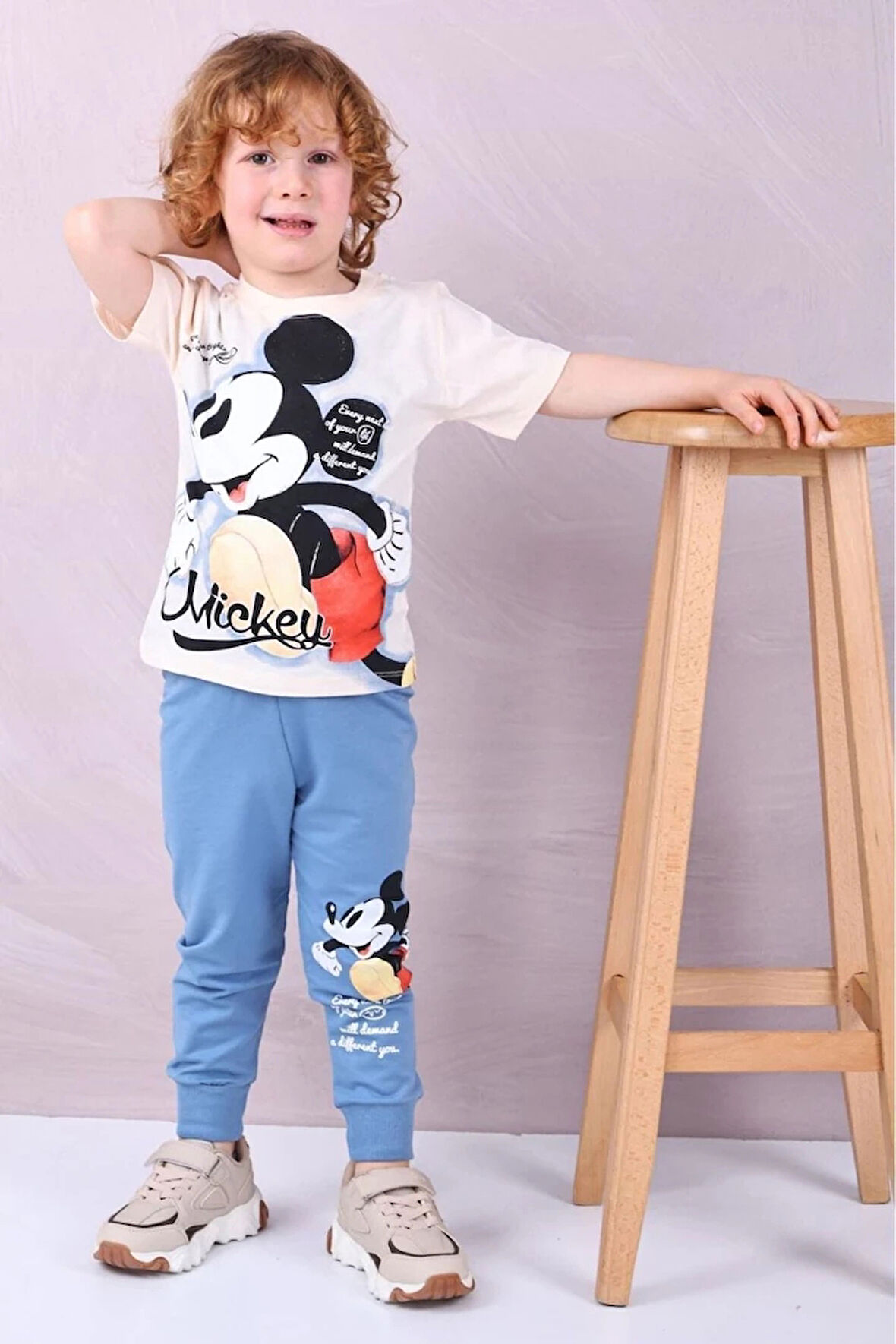 PJKKE Mickey Mause Desenli Mavi Eşofmanlı Erkek Çocuk Kısa Kol Takım 3-10 Yaş 7507-M