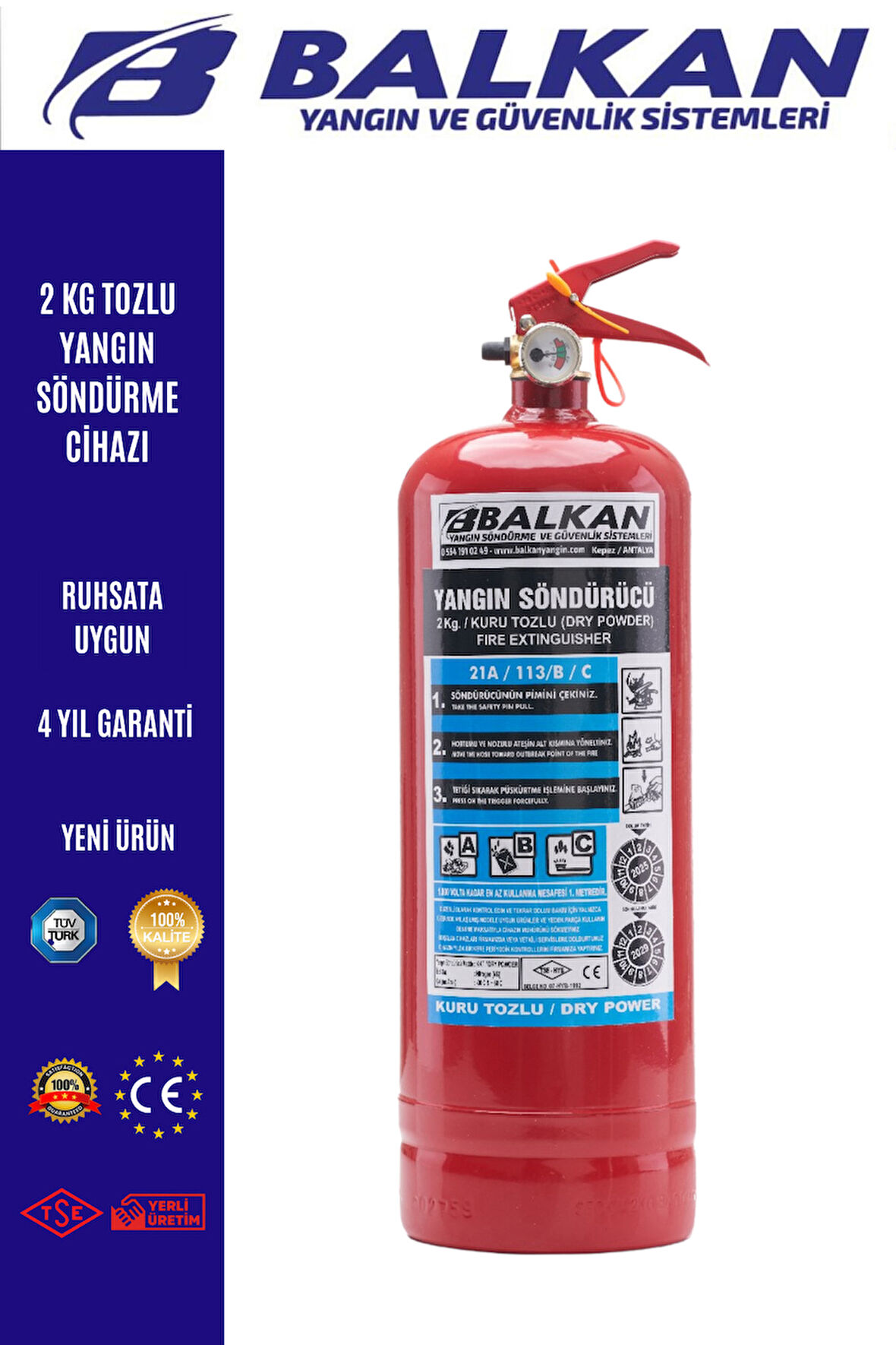 2 KG KKT Yangın Söndürme Tüpü + Askı Aparatı ve Talimat