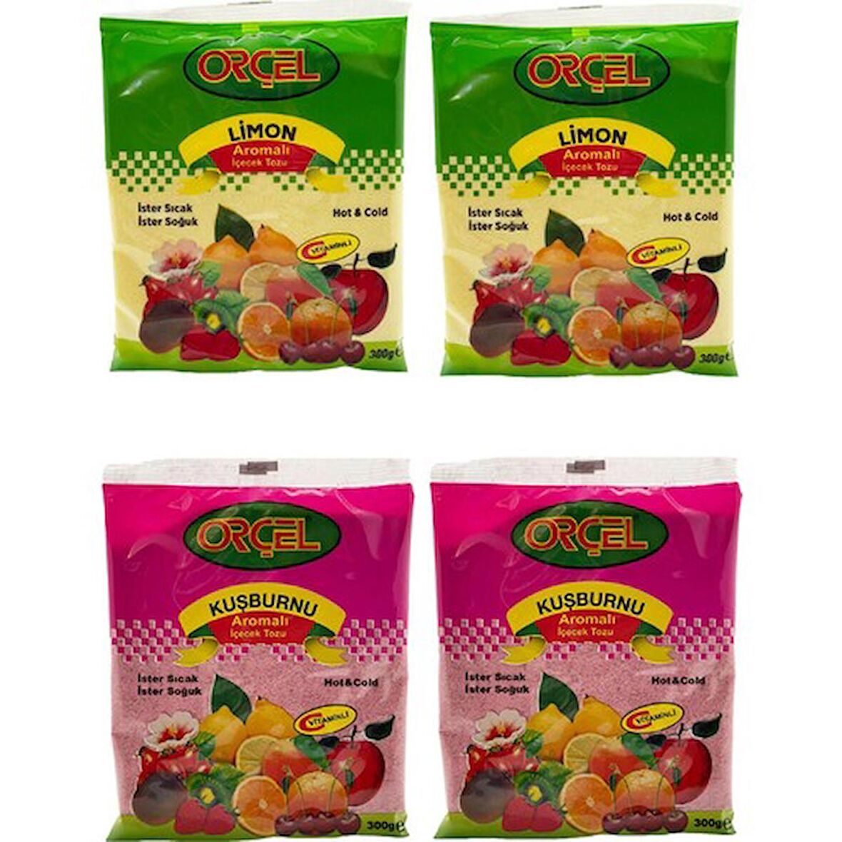 Orçel 2 Limon + 2 Kuşburnu Aromalı İçecek Tozu Oralet Çay 4x300gr.