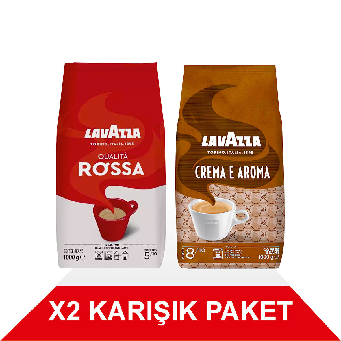 Qualità Rossa + Crema E Aroma Çekirdek Kahve (1000gr) 2'Li Paket