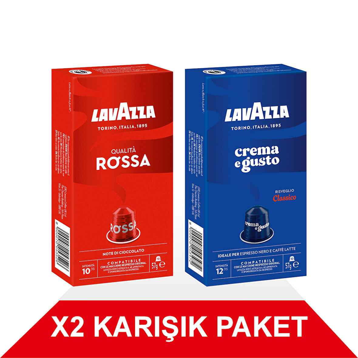 Qualità Rossa 57gr + Crema e Gusto 56gr Nespresso® Uyumlu Alüminyum Kapsül 2'Li Paket