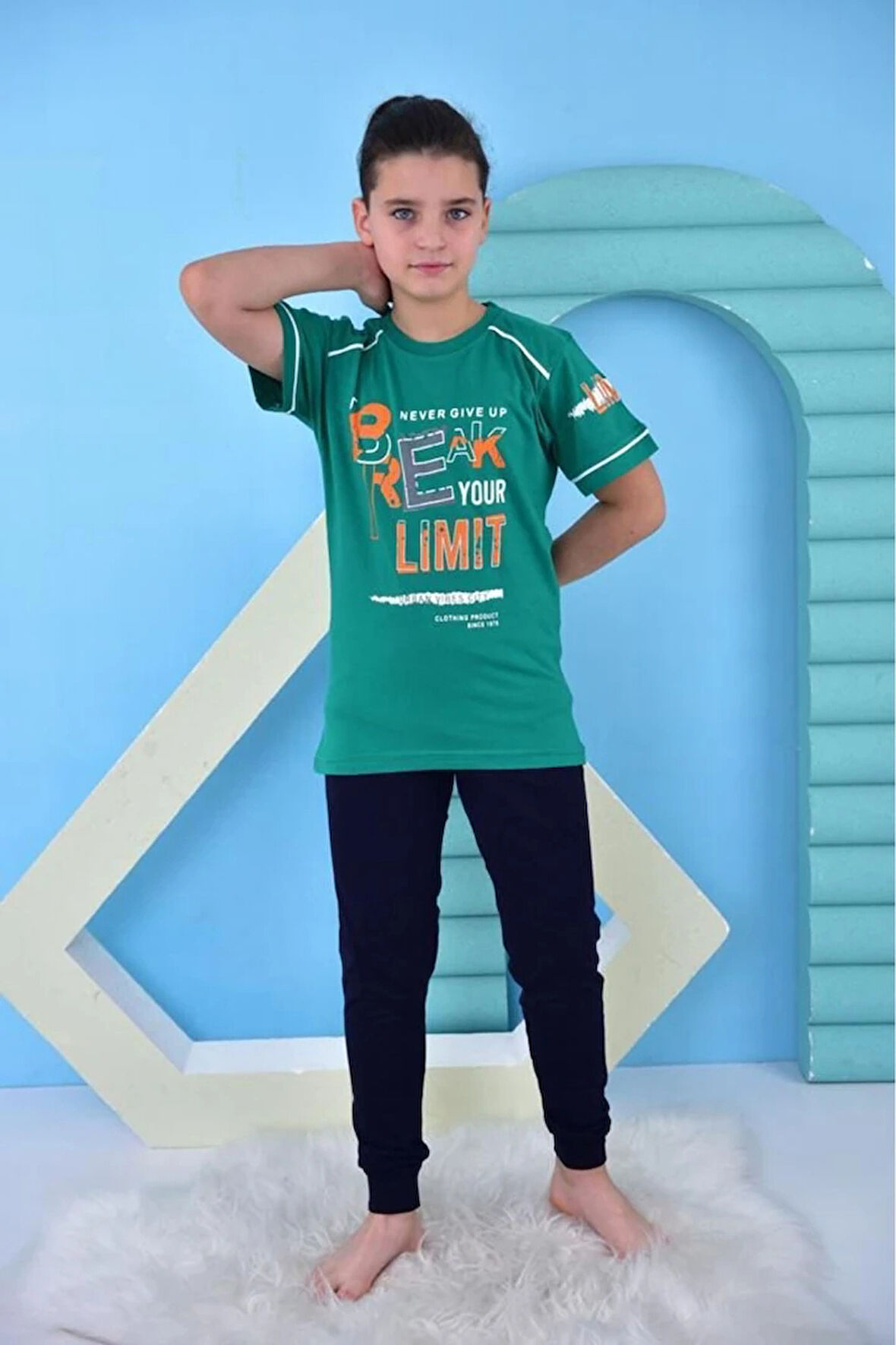 KAPİP Yeşil Break Limite Baskılı Kısa Kollu Erkek Çocuk Pijama Takımı 11-15 Yaş 5054-Y