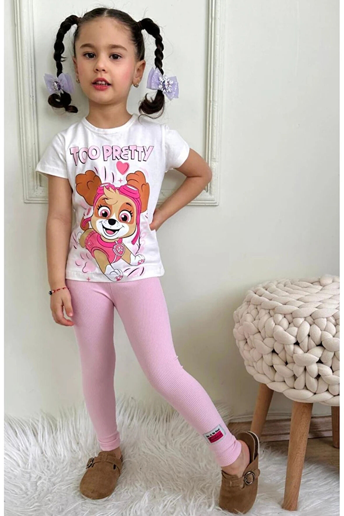 PJKT Paw petrol Desenli Pembe Penyeli Taytlı Kız Çocuk Takımı 3-10 Yaş 7505-P