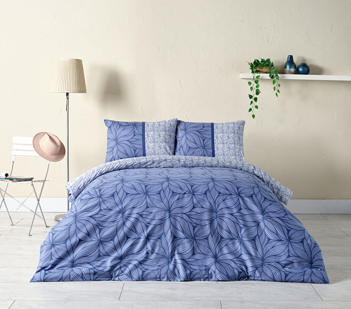 Ranforce Nevresim Takımı Palmera Çift King Size - Lacivert