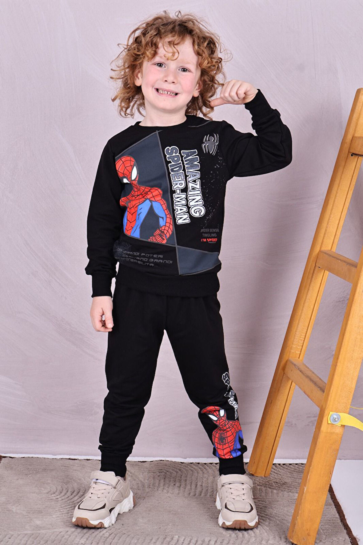 PJK2İ Örümcek Adam Desenli 2 İp %100 Pamuk Erkek Çocuk Eşofman Takımı 3-10 Yaş 8126