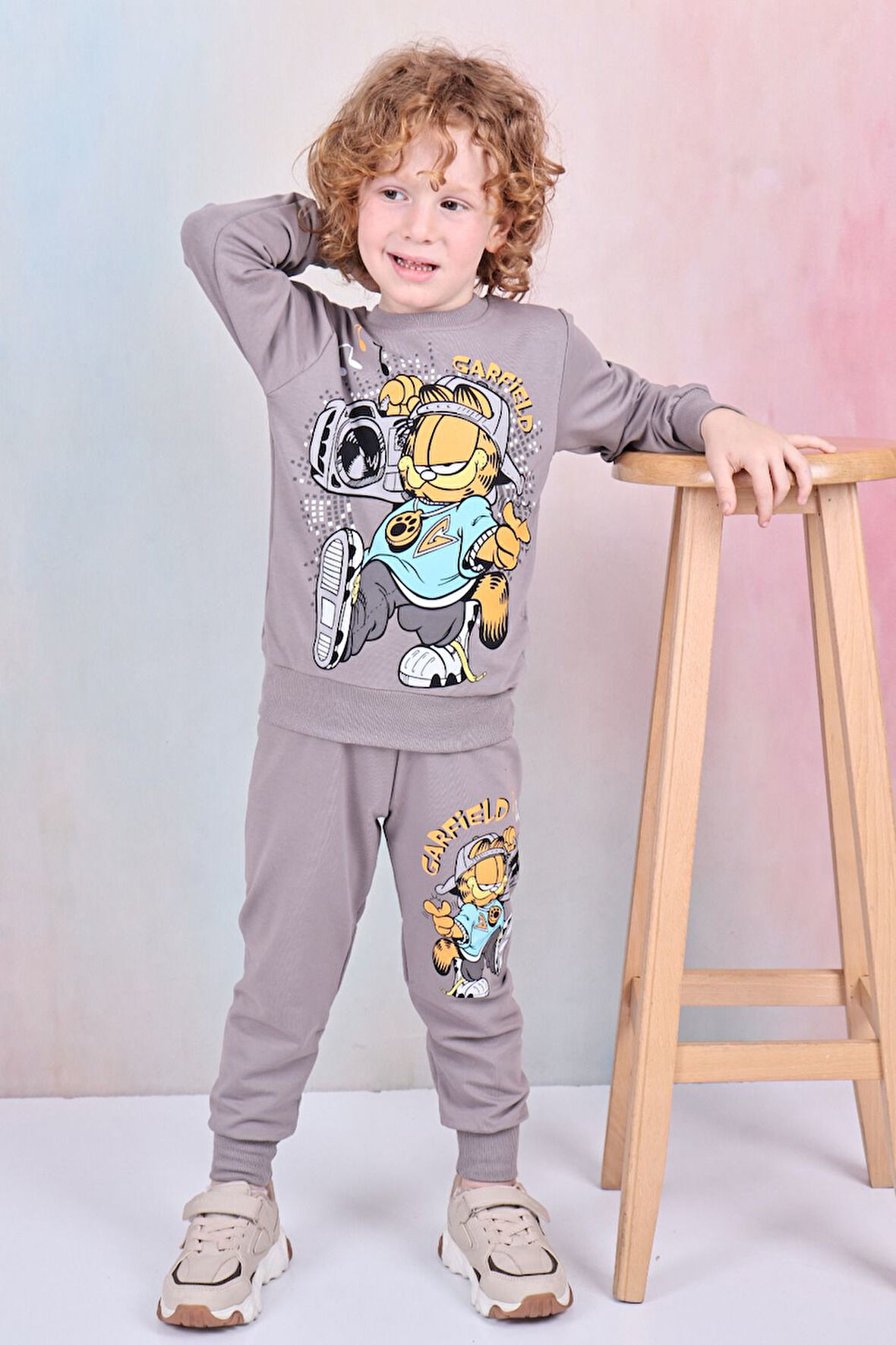 PJK2İ Garfield Desenli 2 İp %100 Pamuk Erkek Çocuk Eşofman Takımı 3-10 Yaş 8169