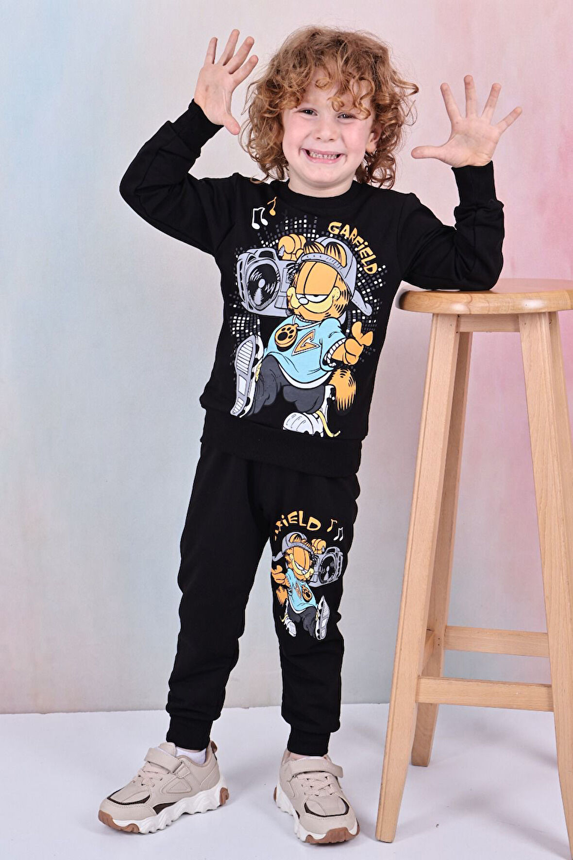 PJK2İ Garfield Desenli 2 İp %100 Pamuk Erkek Çocuk Eşofman Takımı 3-10 Yaş 8169