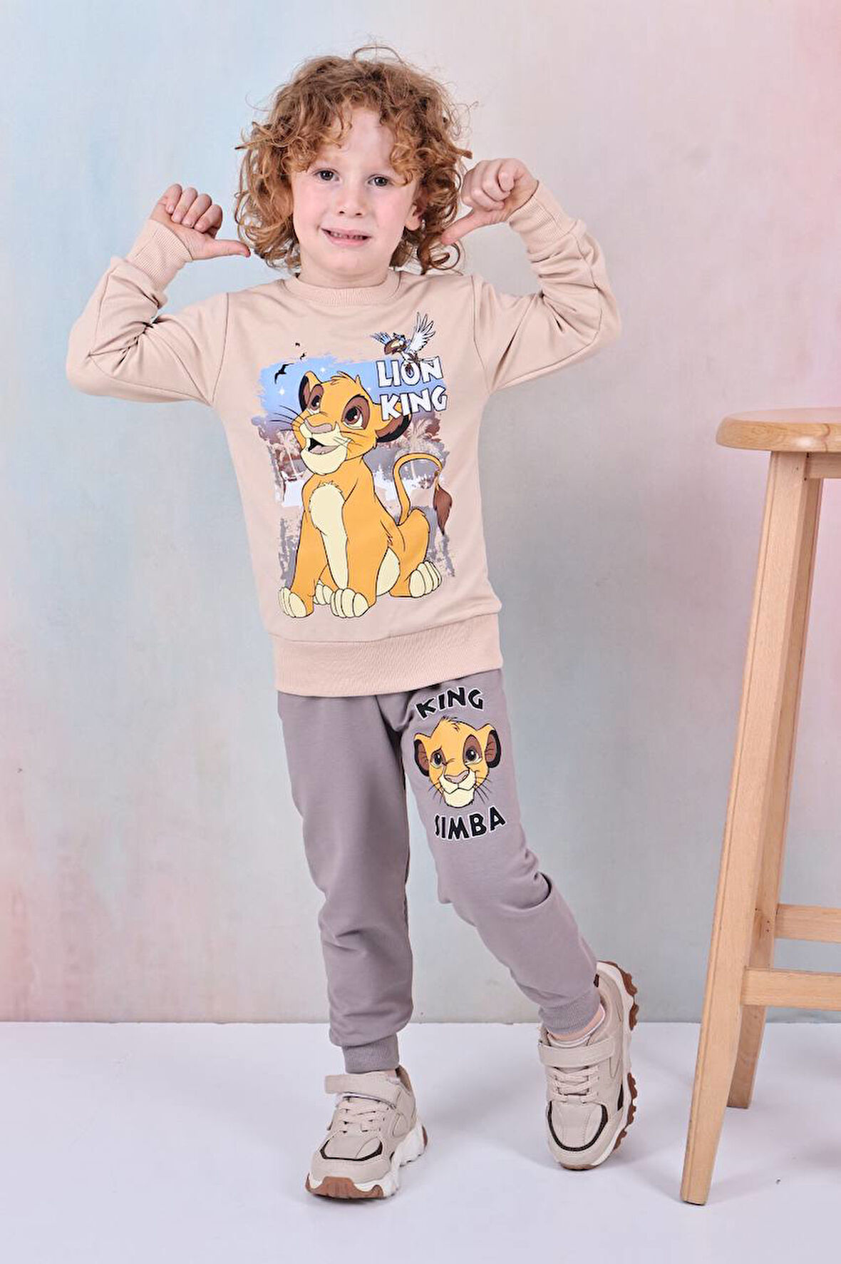 PJK2İ Lion King Desenli 2 İp %100 Pamuk Erkek Çocuk Eşofman Takımı 3-10 Yaş 8182