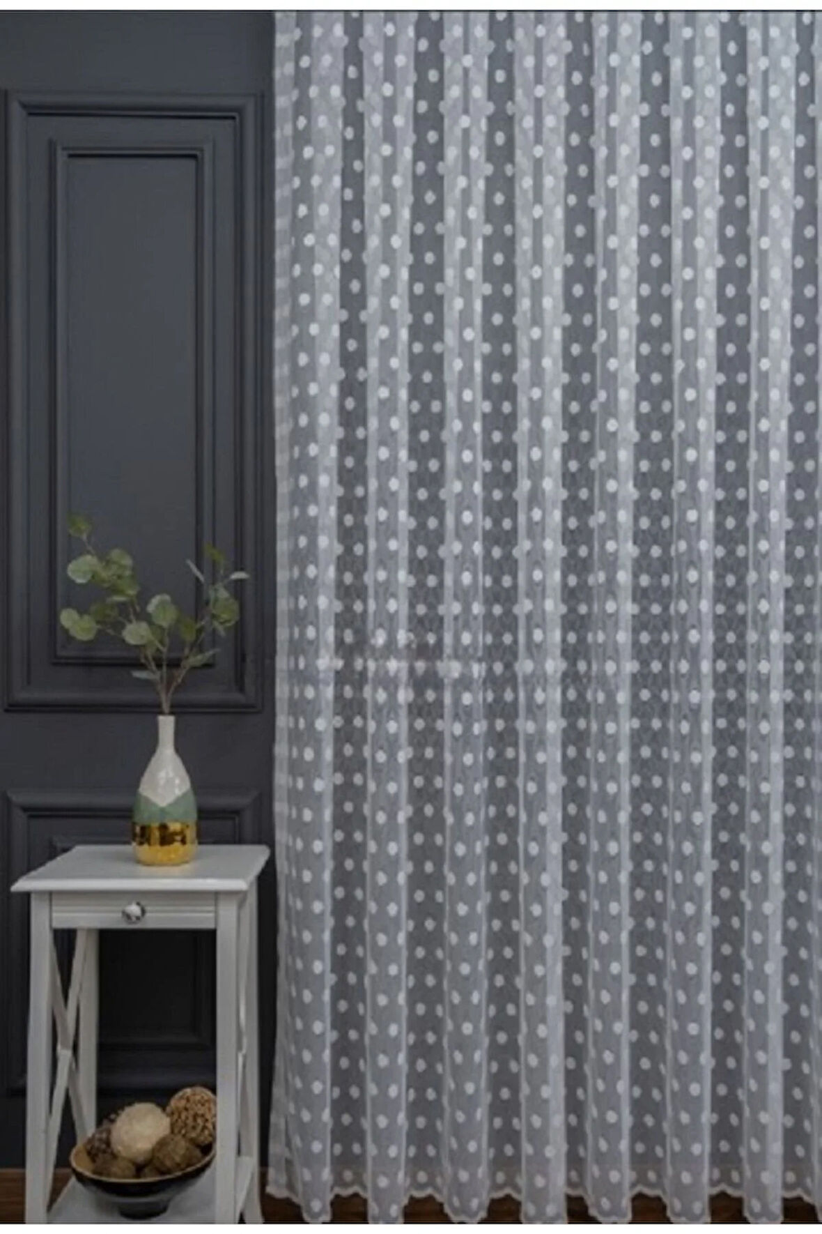 Topcuklu Yuvarlak Daire 2kat Pileli Tül Perde