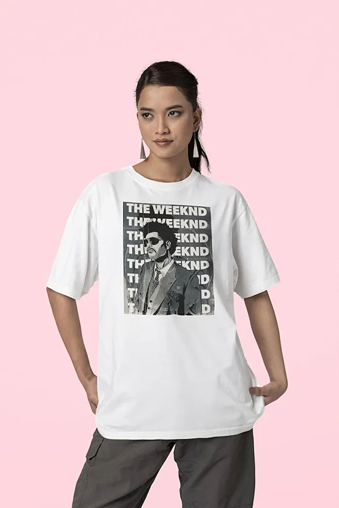 Rap Müzik Şarkıcısı The Weekend Baskılı Unisex Oversize Tişört