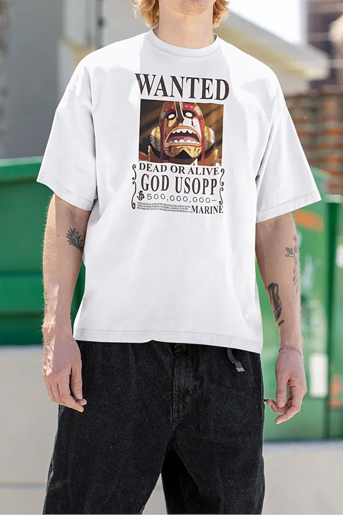 God Usopp Dead Or Alive Anime Karakter Baskılı Unisex Tişört, Oversize Wanted Tişört