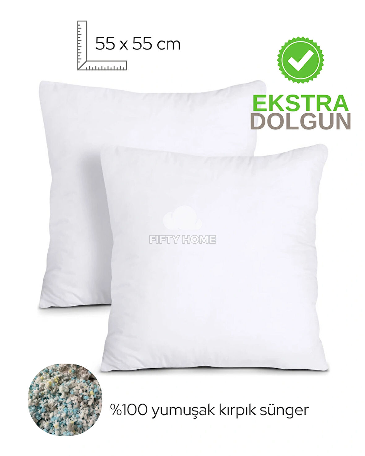 2 ADET Kırlent iç dolgu 55 x 55 cm - kırlent içi - iç yastık Dolgusu 100% Kırpık Sünger