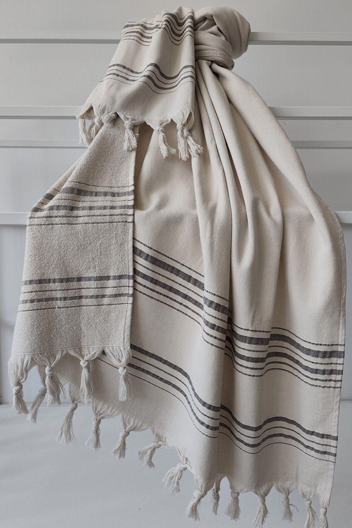 Sevim Taş Rengi Çizgili Pamuk Havlu Peştemal - Yumuşak Ve Yüksek Emici -90x170