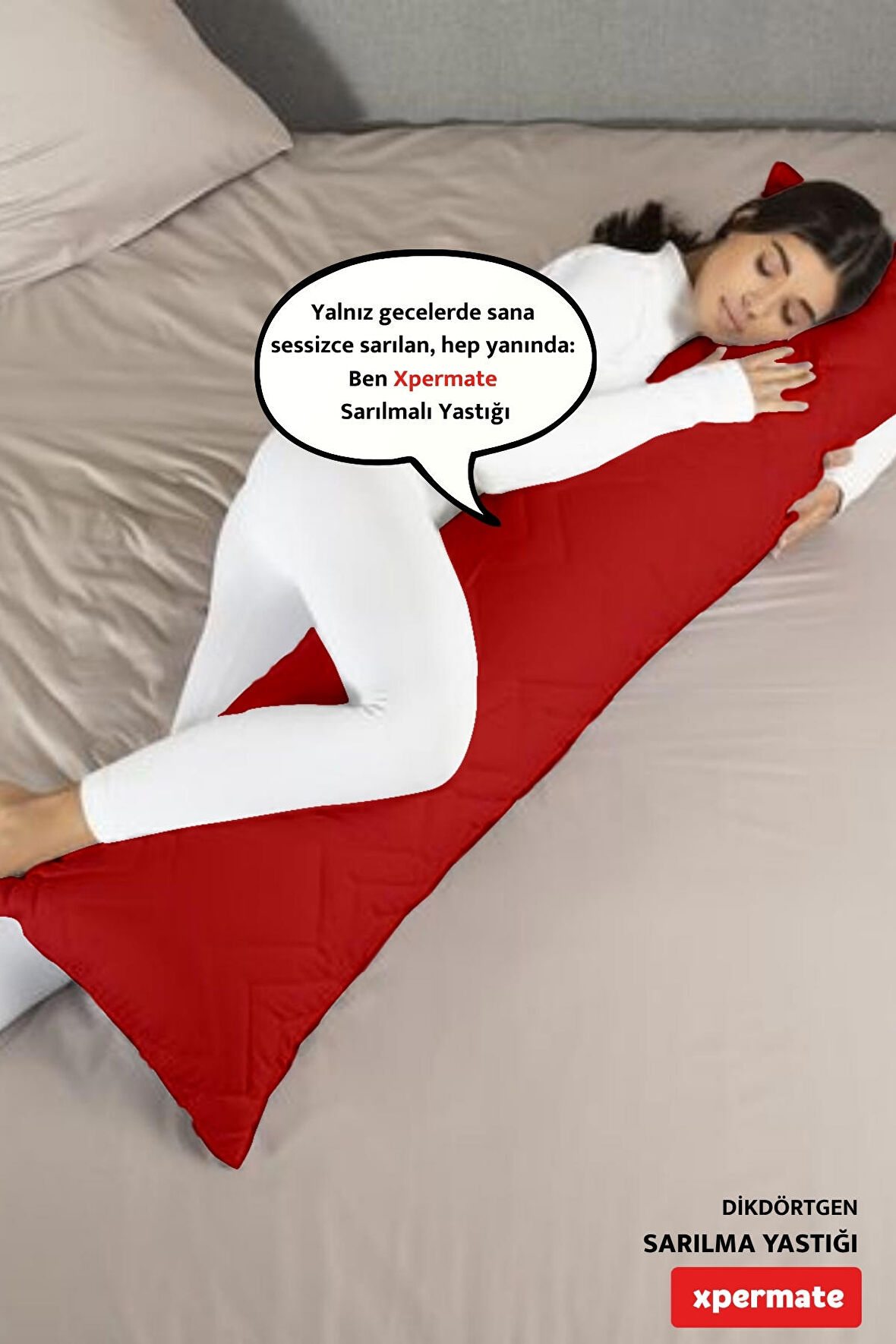 XPERMATE Sarılma Yastığı , Uyku Yastığı , Bacak Arası Yastığı Dikdörtgen 150x25 cm KoyuKırmızı