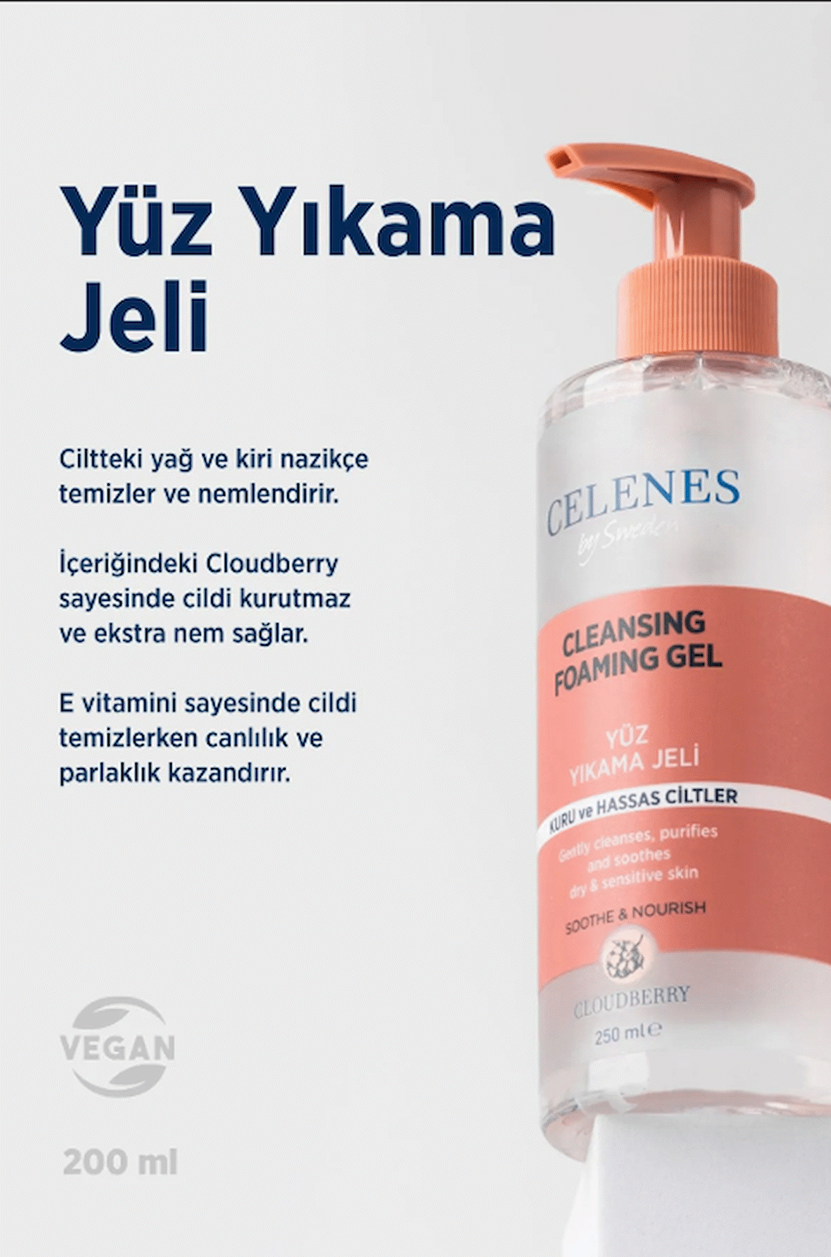 Celenes Cloudberry Yüz Yıkama Jeli Kuru/Hassas Ciltler 250 ML