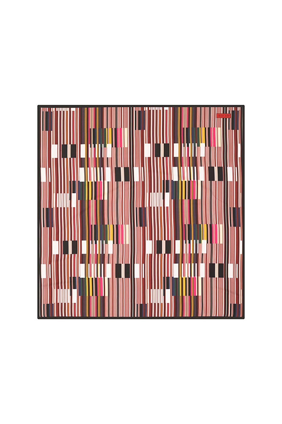 Aker Eşarp Bordo Kadın Geometrik Desenli Polyester Eşarp