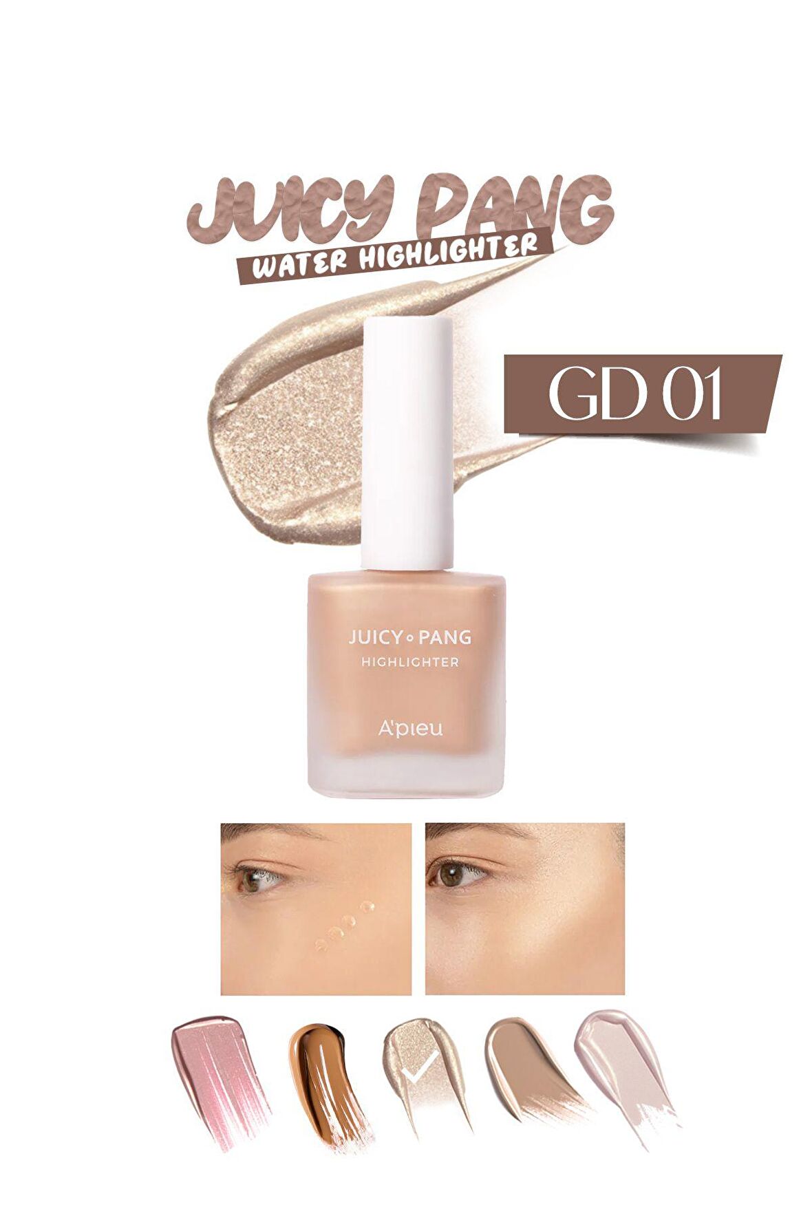 Şampanya Tonlu Likit Aydınlatıcı –Parlak Görünüm Sunan Apieu Juicy Pang Highlighter Champaigne(GD01)