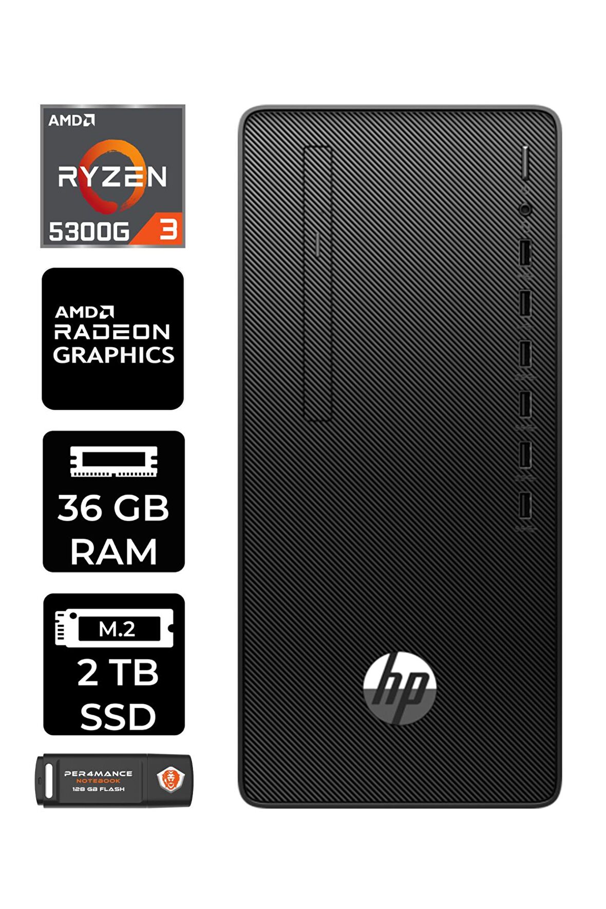 HP 295 G9 RYZEN 3 5300G 36GB RAM 2TB SSD FDOS 6D391EA MASAÜSTÜ PC & PER4 BELLEK
