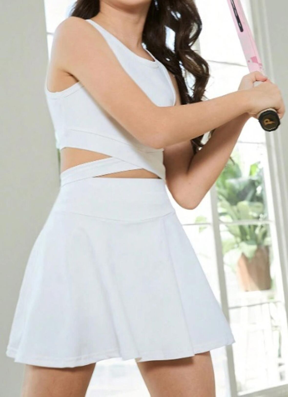 Beyaz Yüksek Bel Genç Kız Tenis Etek Darkalıp İçi Taytlı Cepli Lady Genç Kız Mini Spor Etek