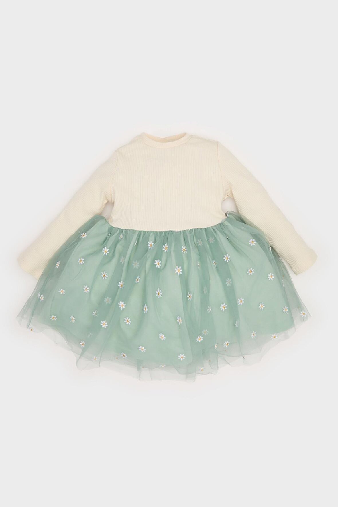 DeFacto Kız Bebek Çiçekli Uzun Kollu Tül Elbise D9327A525SPGN1114