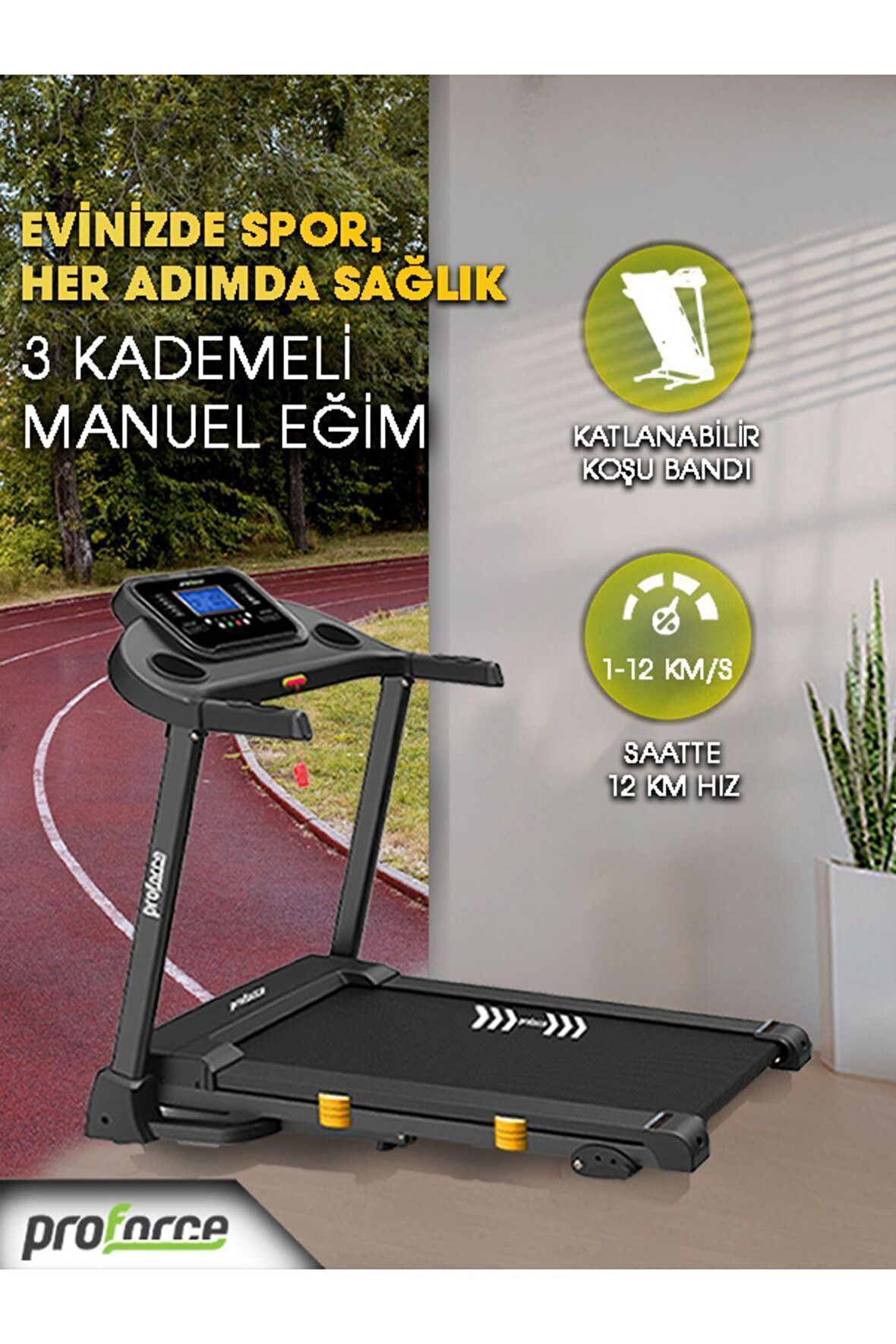 Leta Koşu Bandı Led Mavi Ekran, Kolay kurulum, Katlanabilir, 0-12km/sa