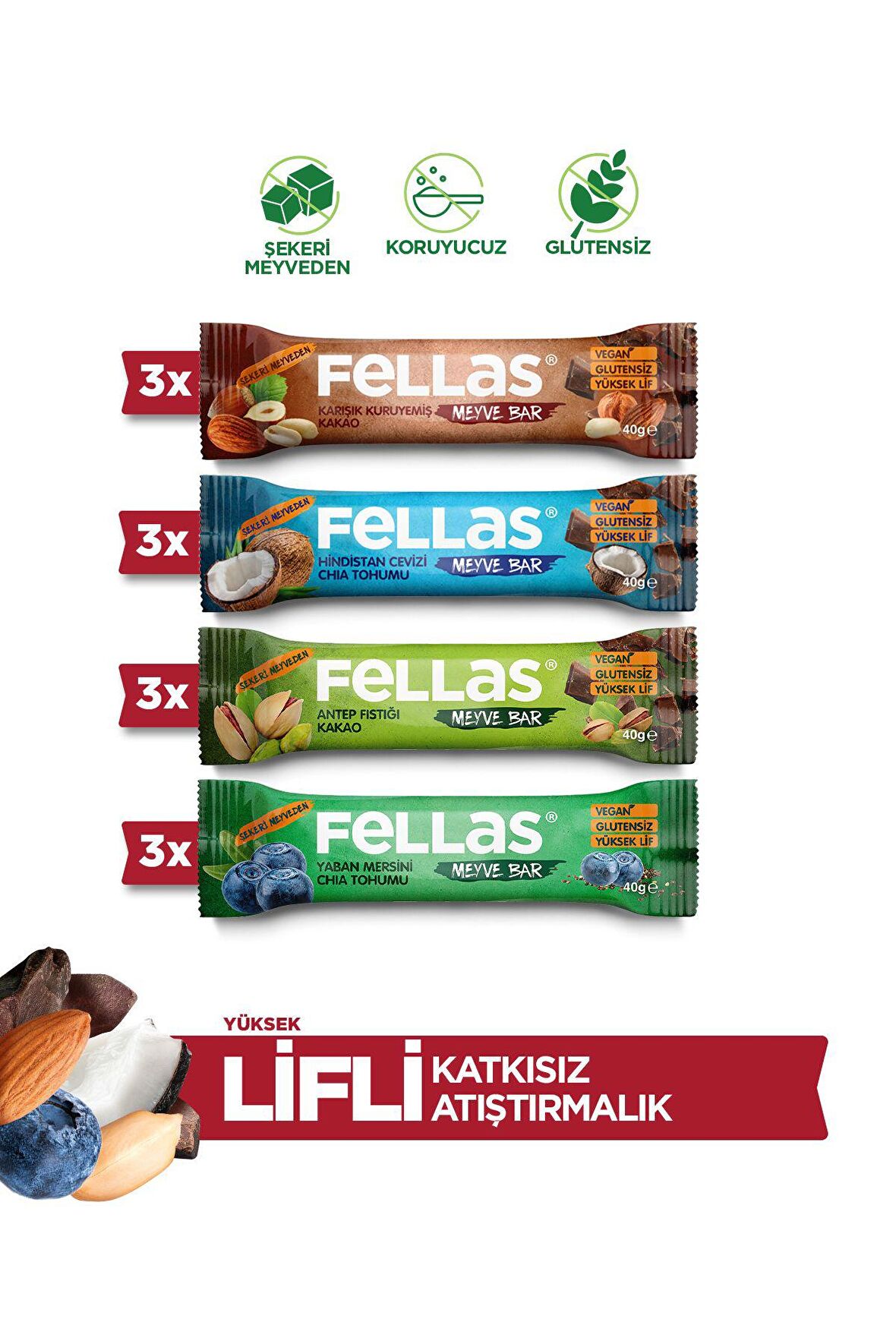 Meyve Bar Karma Kutu 40g x 12 Adet (4 Çeşit)