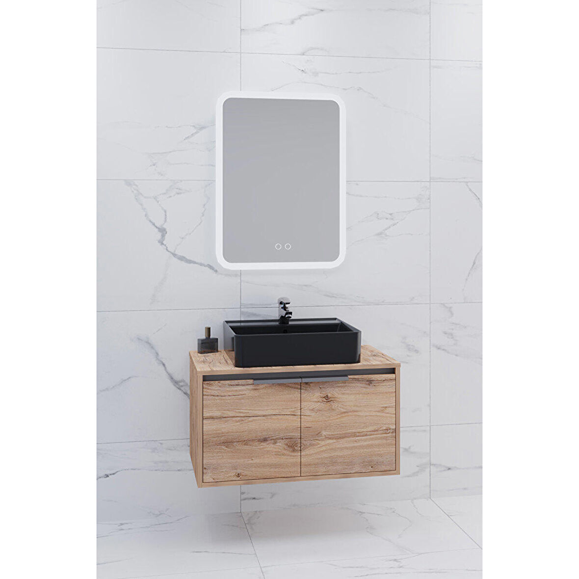 CAMARO 80 CM SİYAH LAVABOLU BANYO DOLABI - BOY DOLAP HARİÇ
