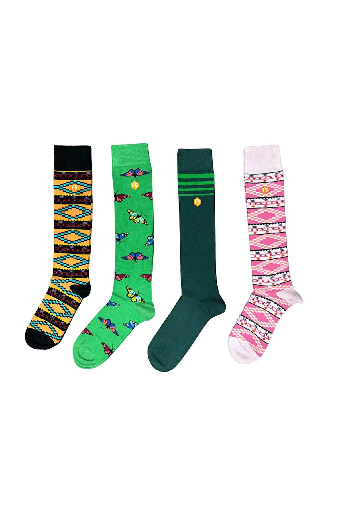 Kadın Renkli Desenli Pamuklu Dizaltı Çorap