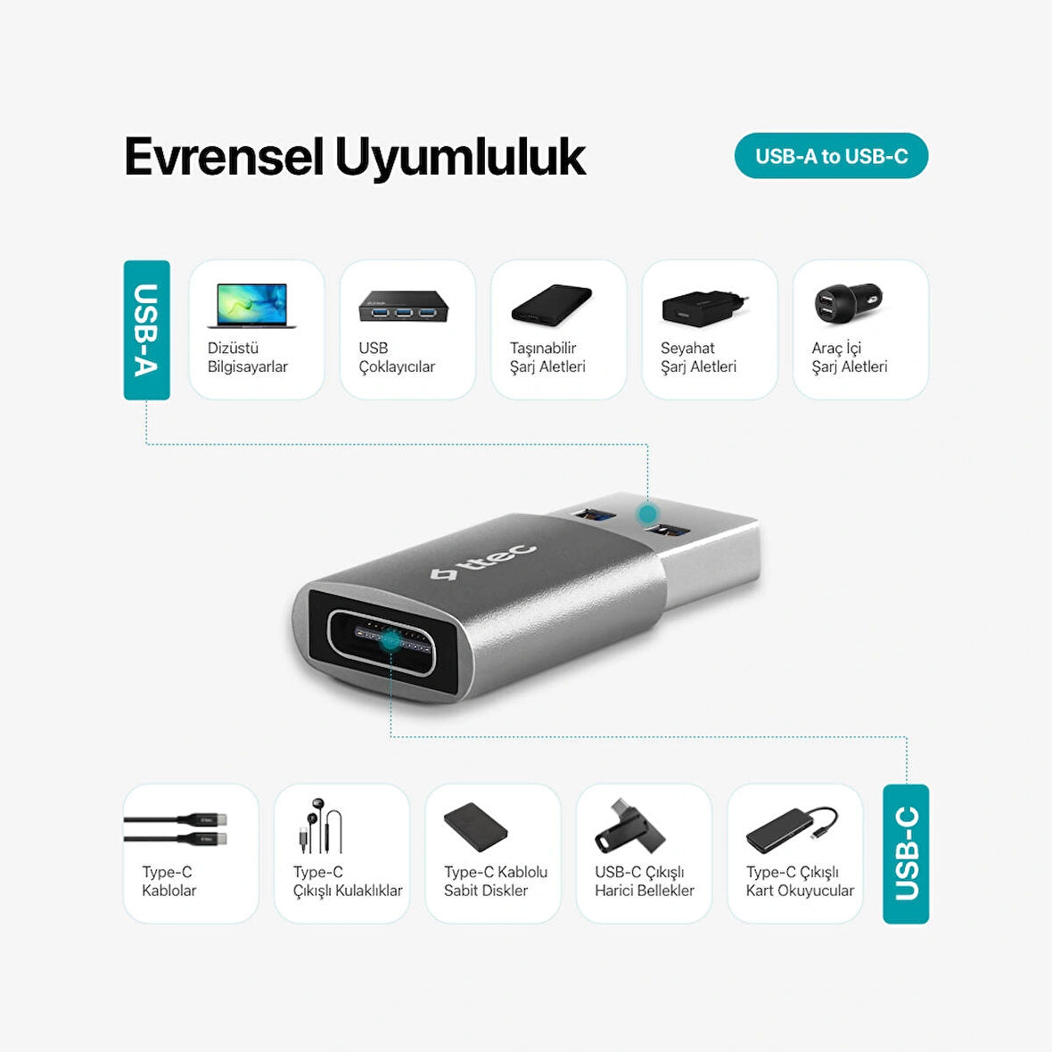 ttec USB-A 3.0 – Type-C OTG Dönüştürücü Adaptör 2DK44UG