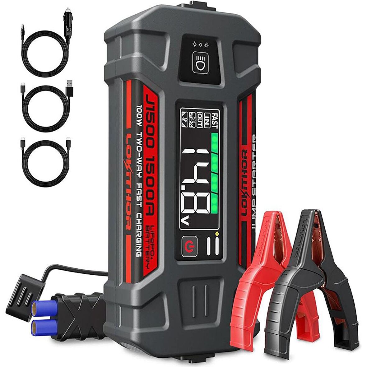 Lokithor J1500 12V 1500Amp LiFePO4 Akıllı Akü Takviye + Powerbank + Led Lamba