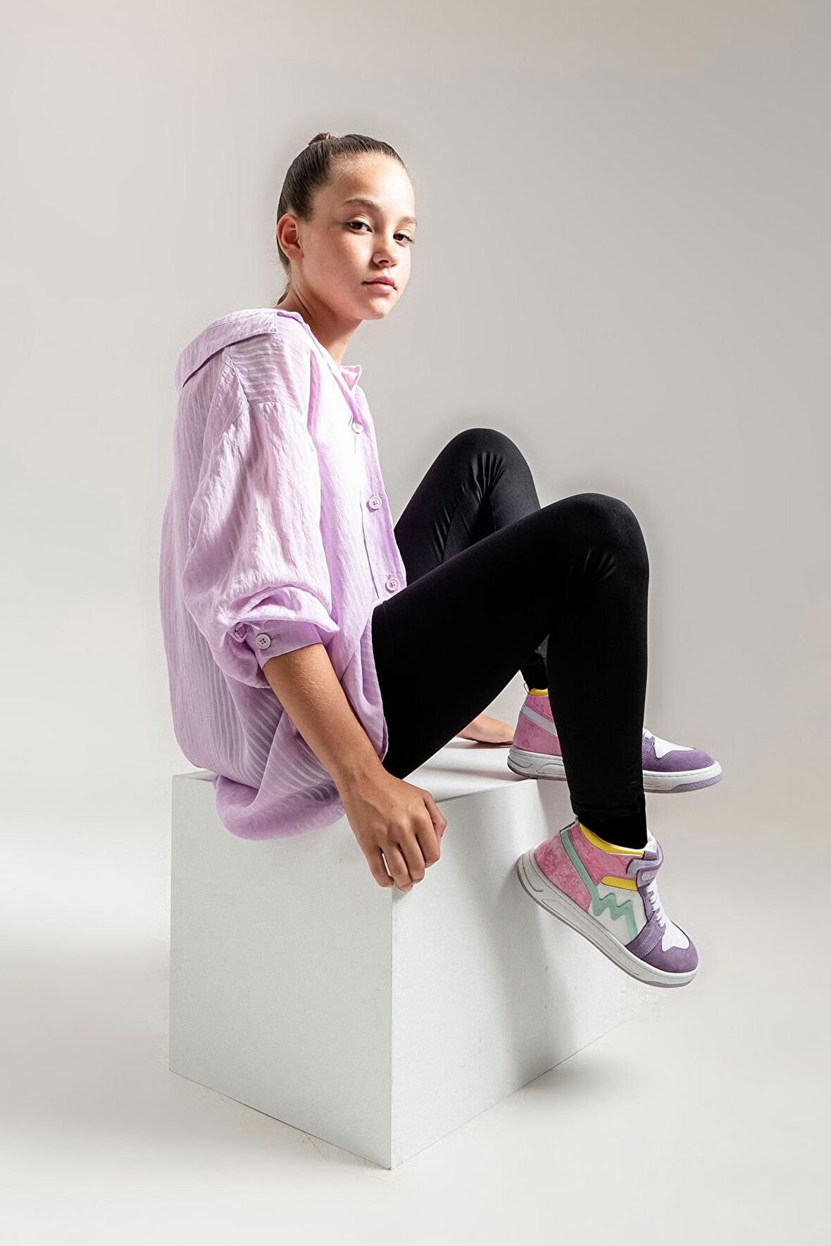 mnpc Unisex Çocuk Lila-Pembe Hakiki Deri Anatomik Sneakers Bot