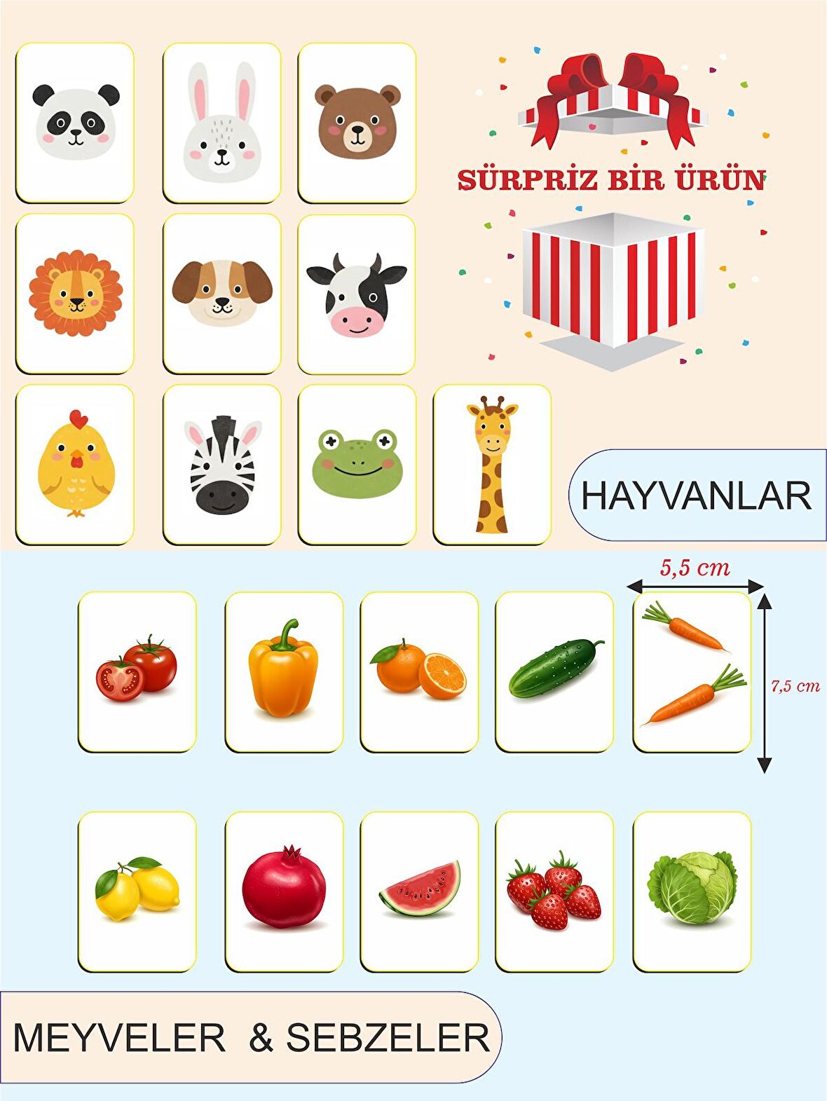 Zeka Kartları Eğitici Oyuncak Hafıza Kartı Hayvan Ve Meyveler Eğitici Puzzle Oyuncak ( 5,5 X 7,5 CM)