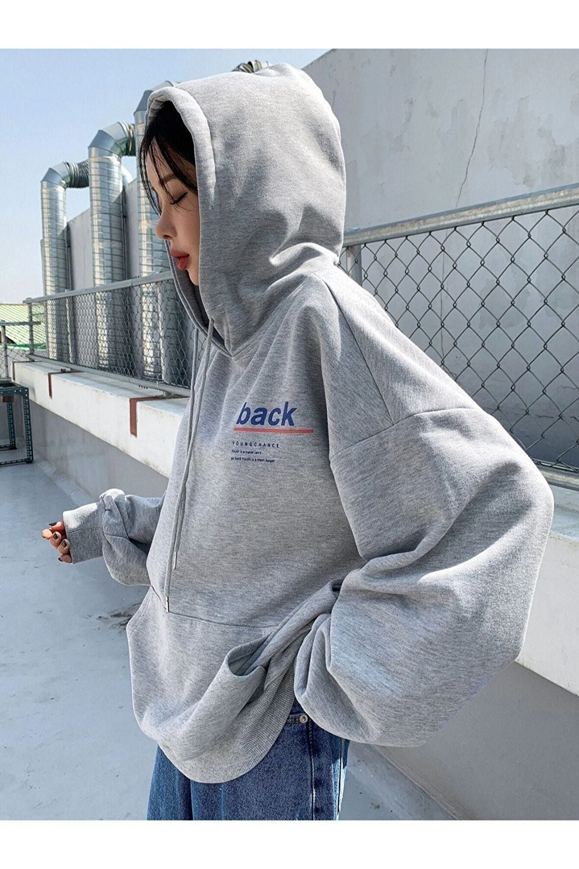Unisex Back Baskılı Oversize Kapşonlu Sweatshirt