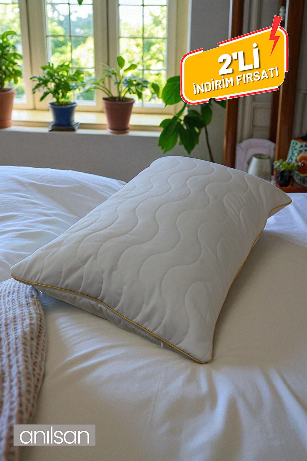 2'li Biyeli Kapitone Deluxe Pamuklu Fermuarlı Yastık Koruyucu Kılıf 50x70 cm