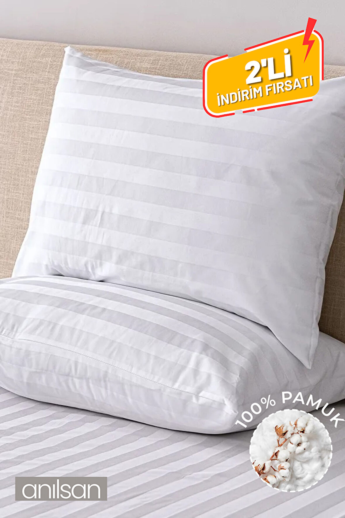 2'li Çizgili Yastık Kılıfı %100 Pamuk– 50x70 Cm, 83tel