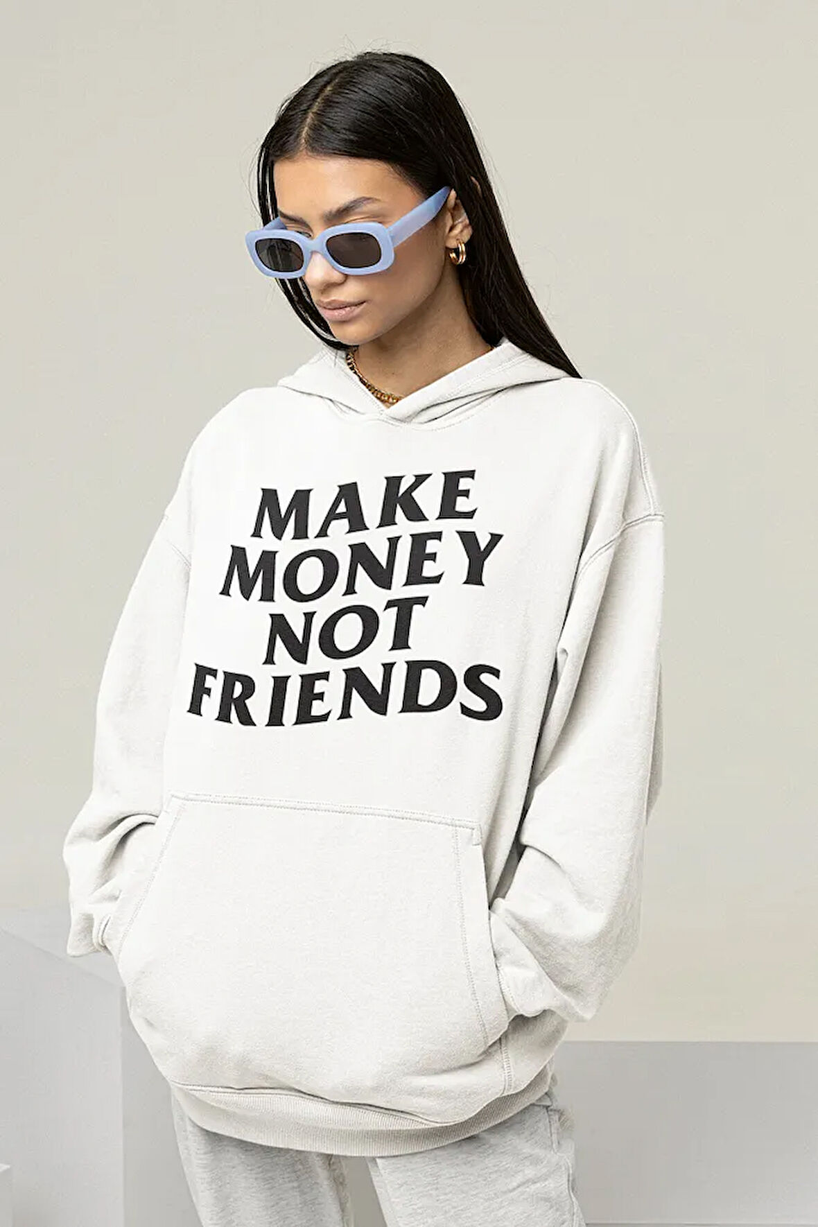 Make Money Not Friends Yazılı Unisex Oversize Hoodie
