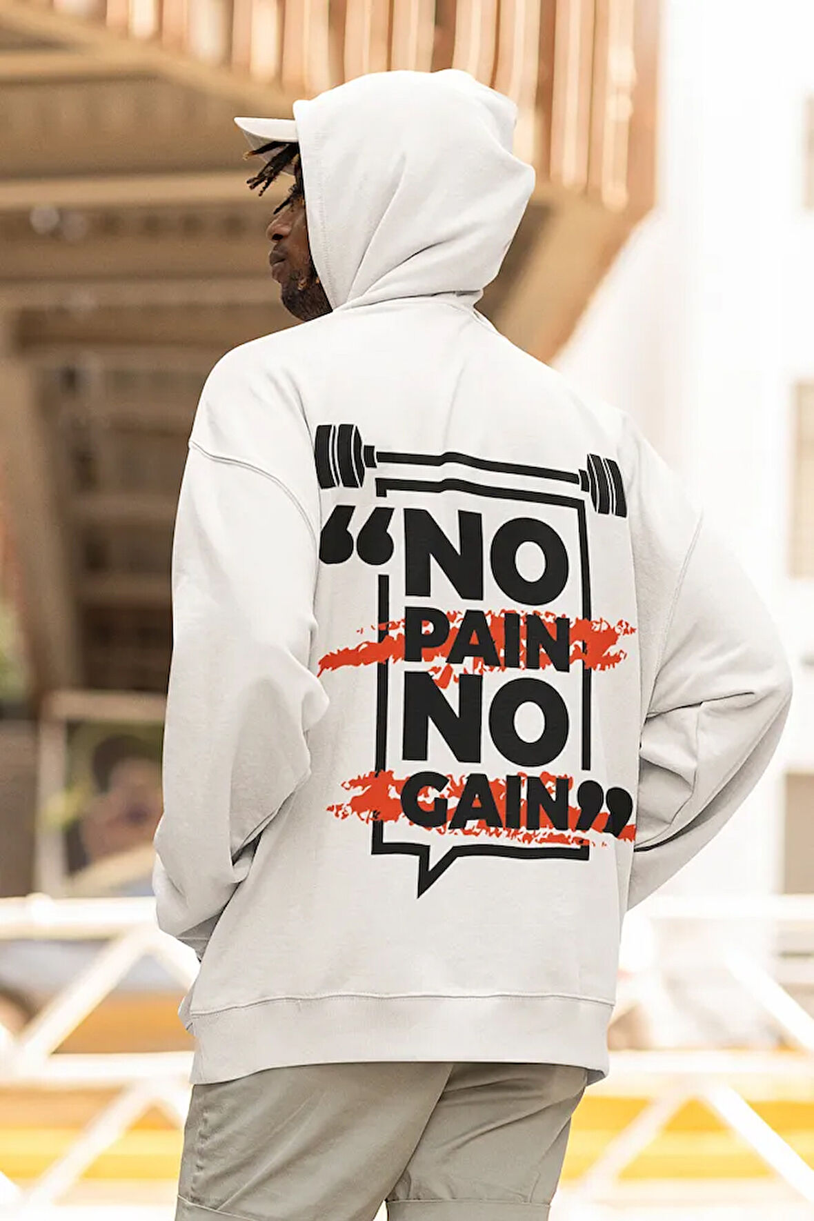No Pain No Gain Yazılı Unisex Oversize Gym Fitness Hoodie