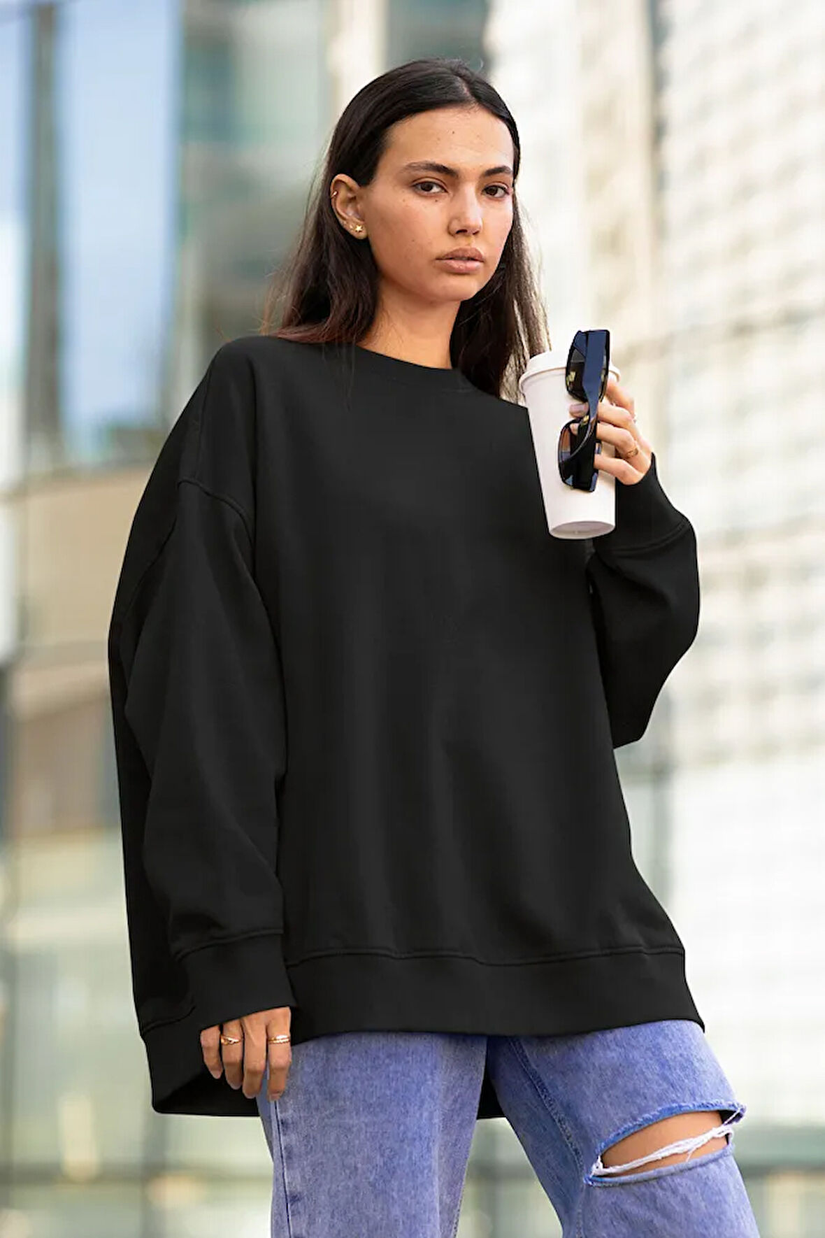 Baskısız Unisex Oversize Basic Sweatshirt